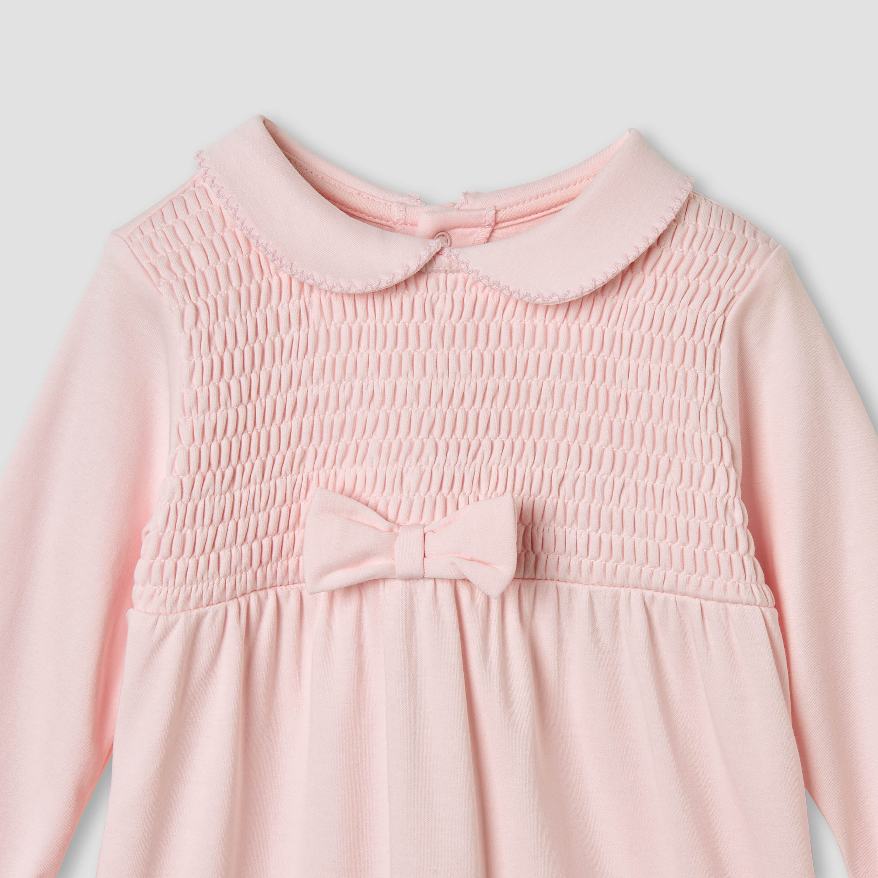 Giggles Smocked and Bow Accent Collared Sleepsuit-baby-girls-clothing-nightwear-sleepsuits-image-3