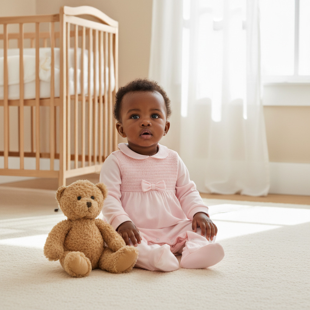 Giggles Smocked and Bow Accent Collared Sleepsuit-baby-girls-clothing-nightwear-sleepsuits-image-9