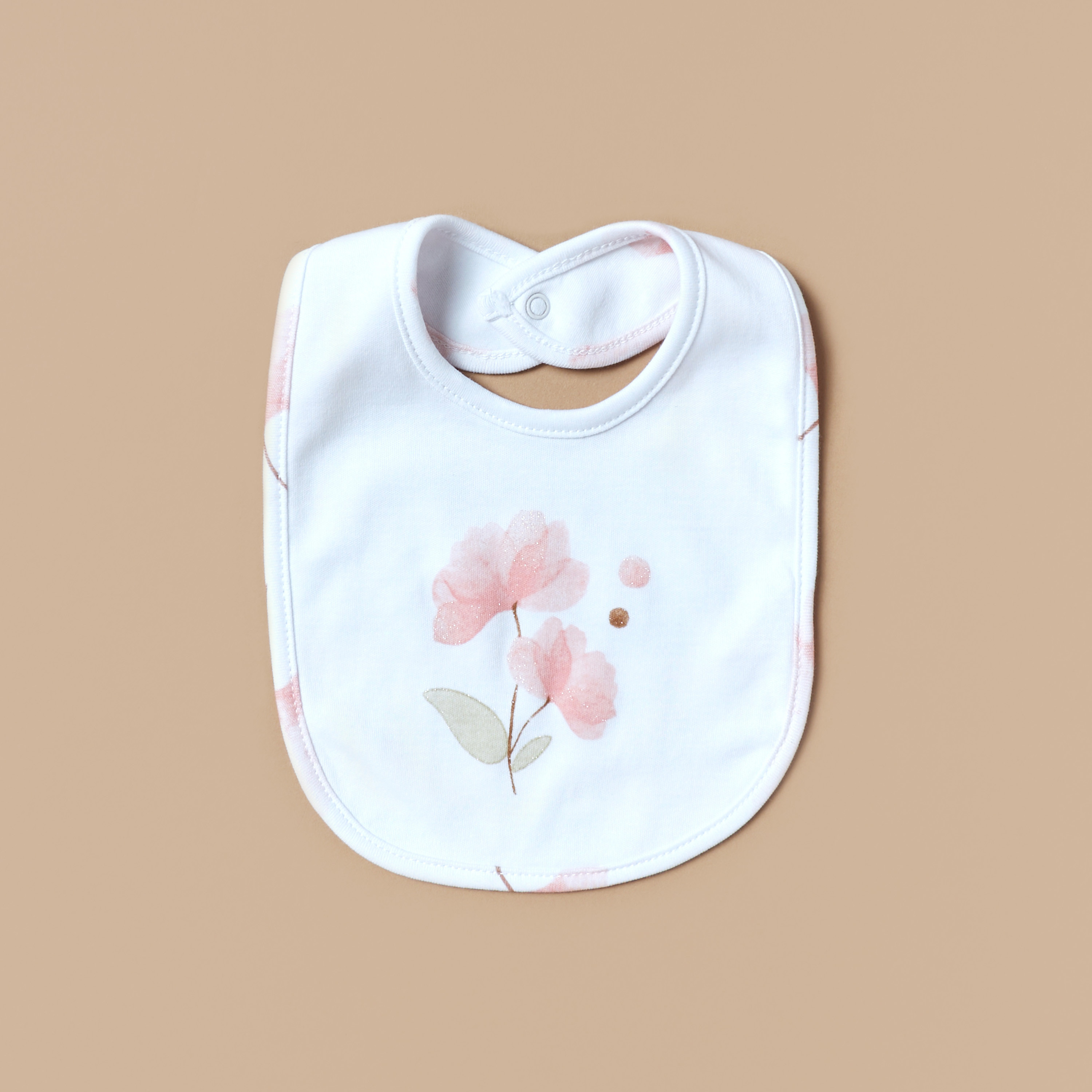 Juniors Floral Print Bib with Button Closure-baby-feeding-bibs-image-1