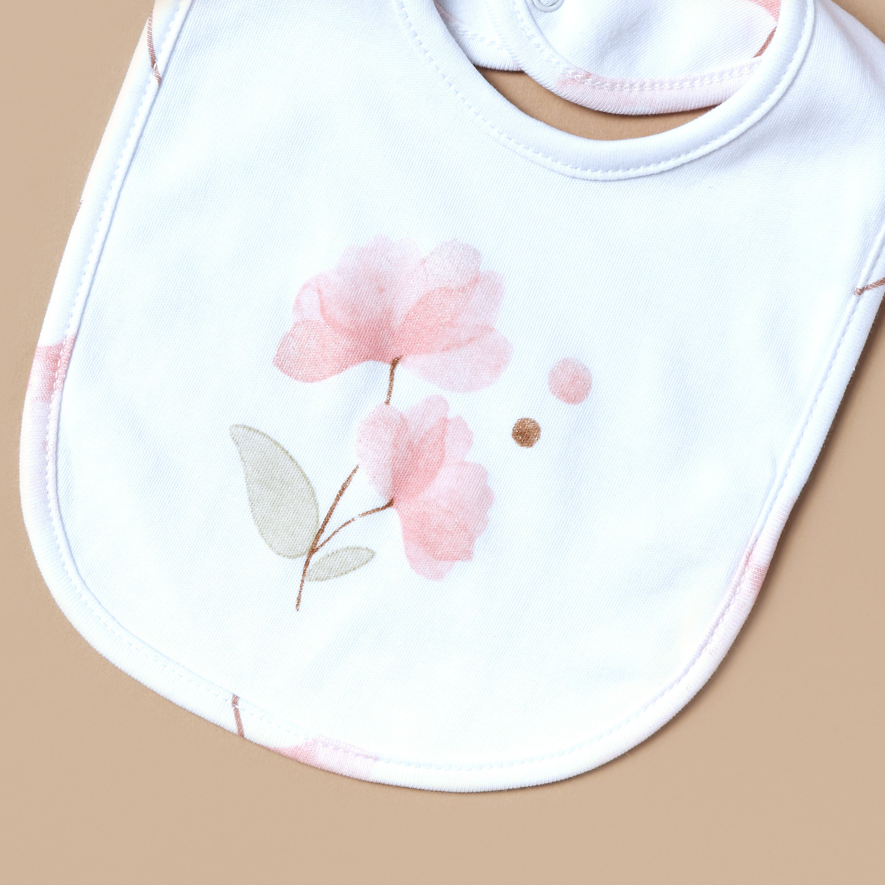 Juniors Floral Print Bib with Button Closure-baby-feeding-bibs-image-2