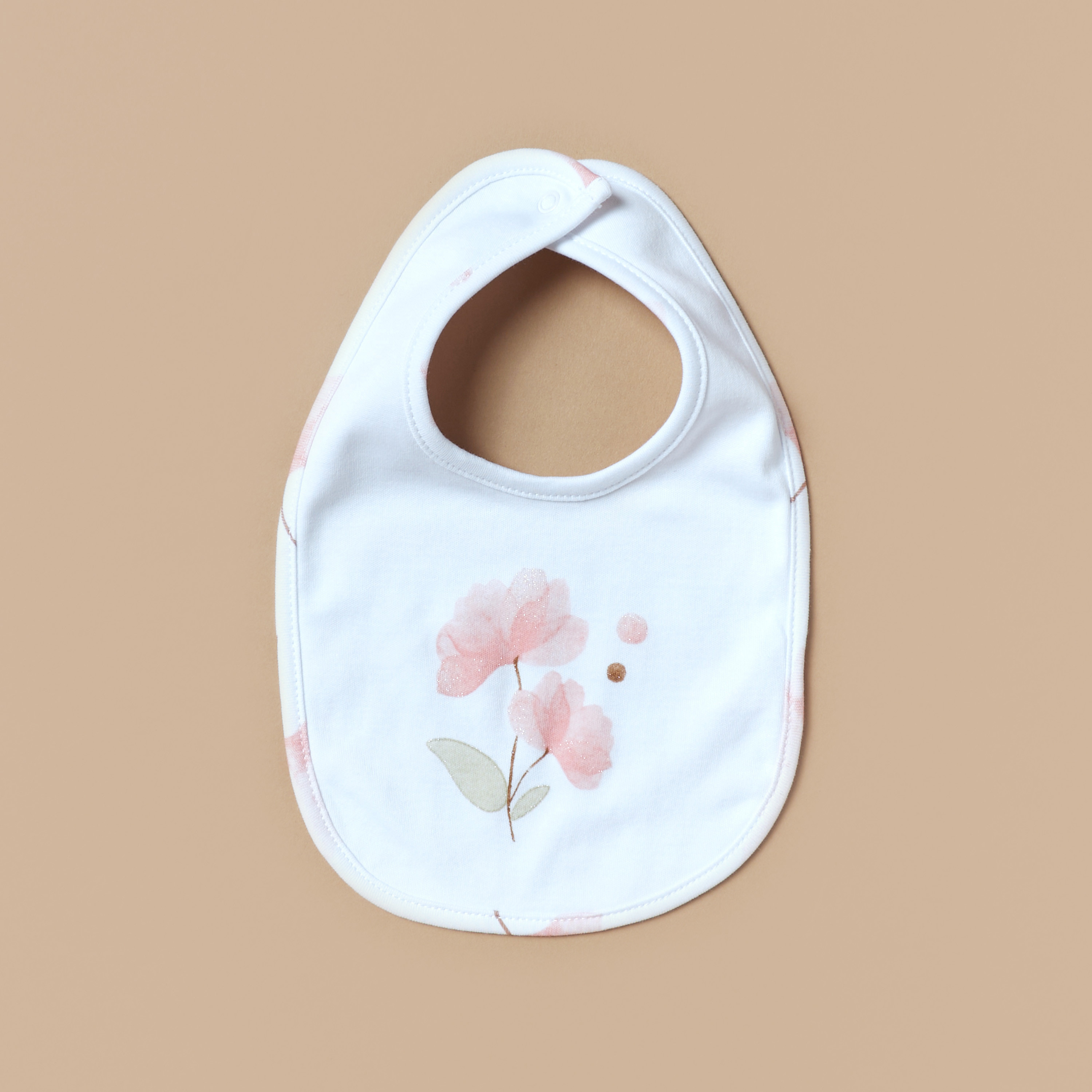 Juniors Floral Print Bib with Button Closure-baby-feeding-bibs-image-4