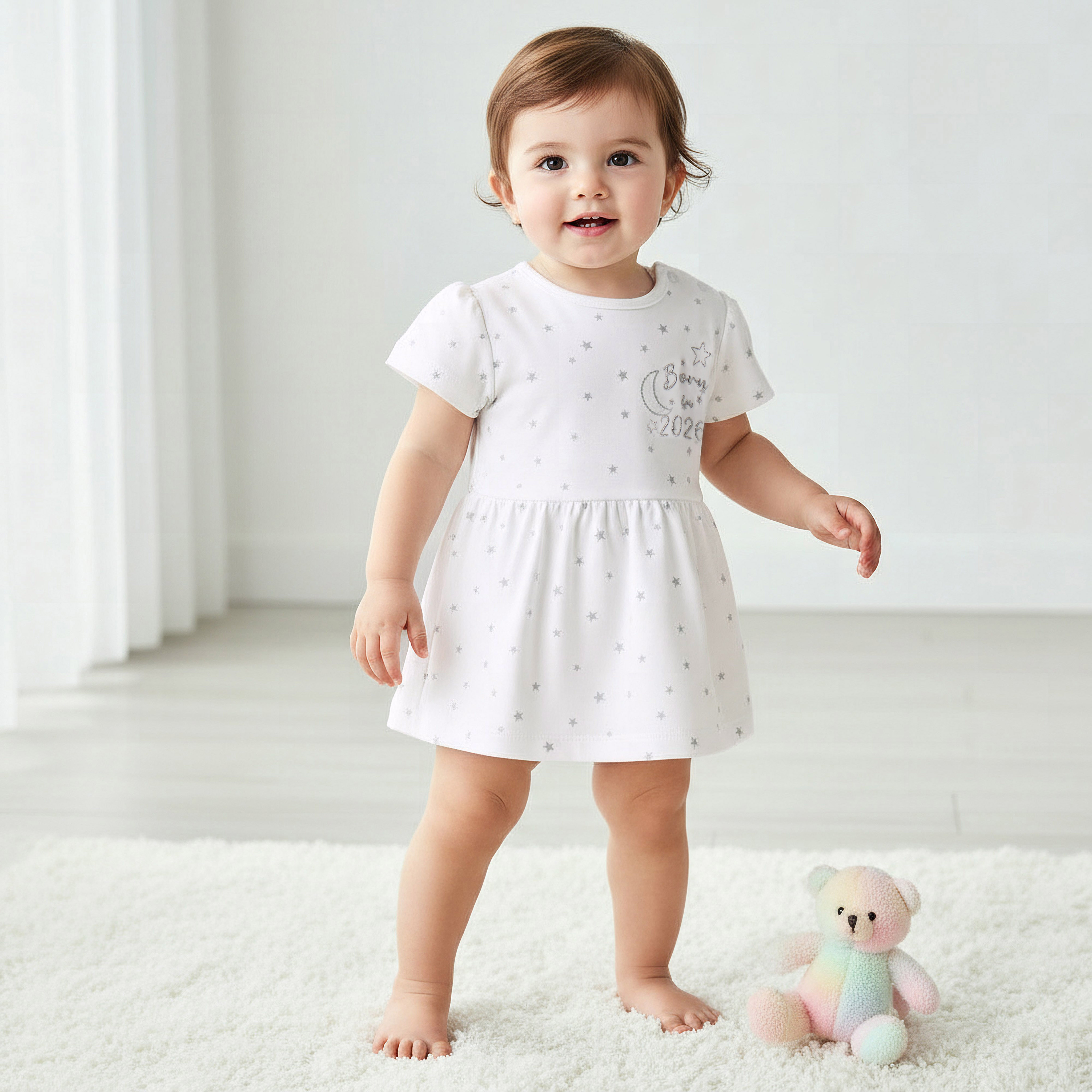 Giggles Round Neck Short Sleeve Dress with Snap Button Closure-baby-girls-clothing-dressesandjumpsuits-image-2