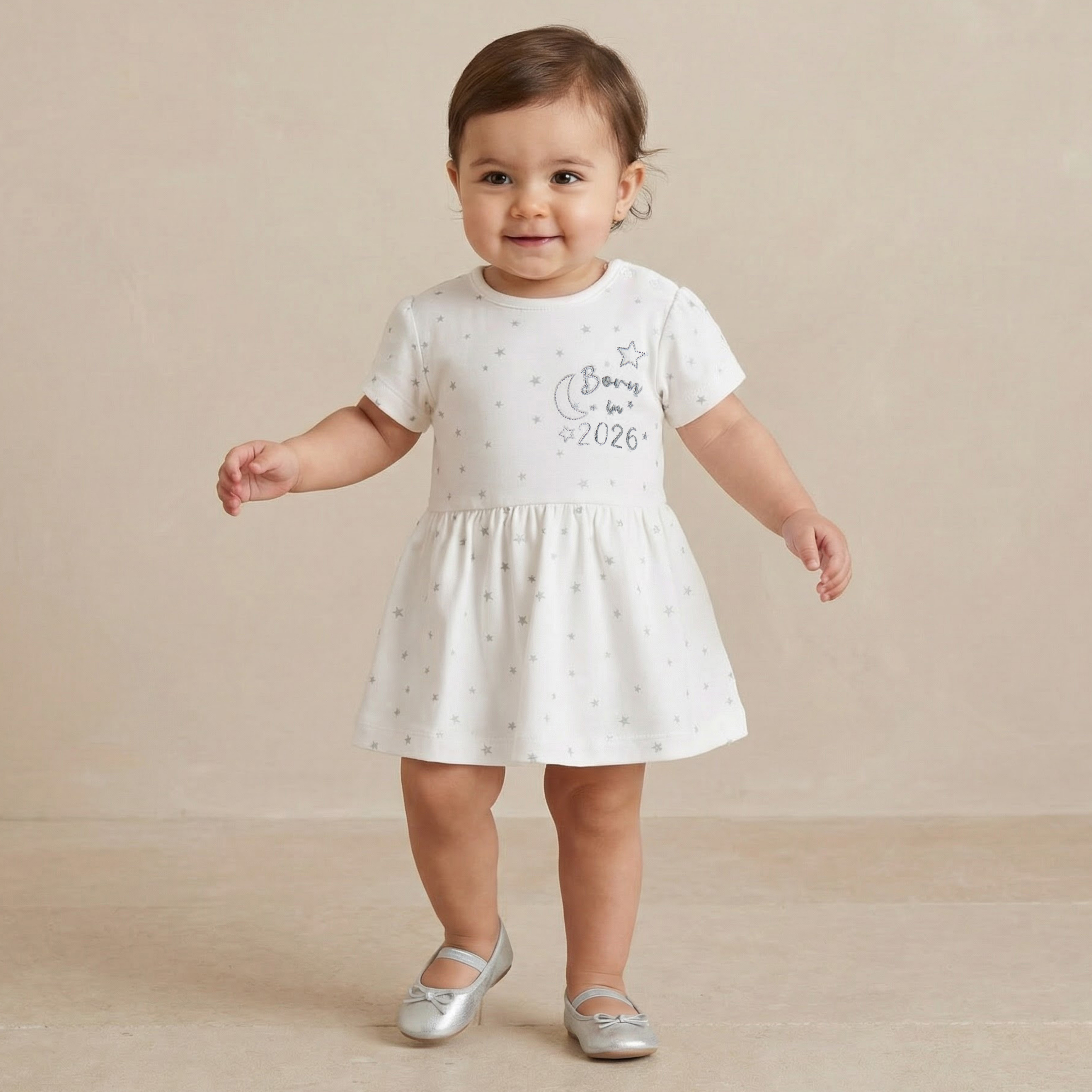 Giggles Round Neck Short Sleeve Dress with Snap Button Closure-baby-girls-clothing-dressesandjumpsuits-image-1