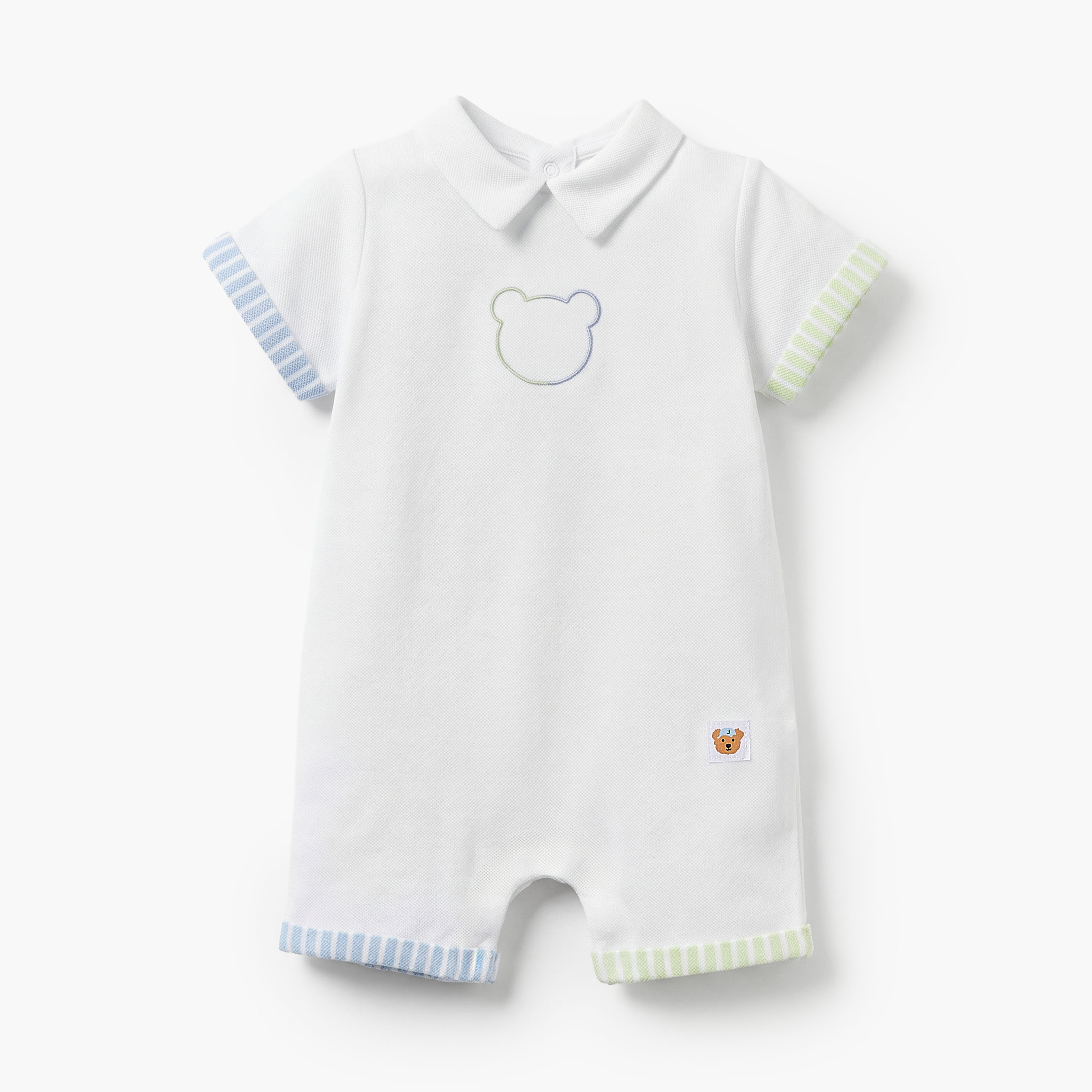 Juniors Collared Short Sleeves Romper with Bear Embroidery-baby-boys-clothing-rompers-image-2