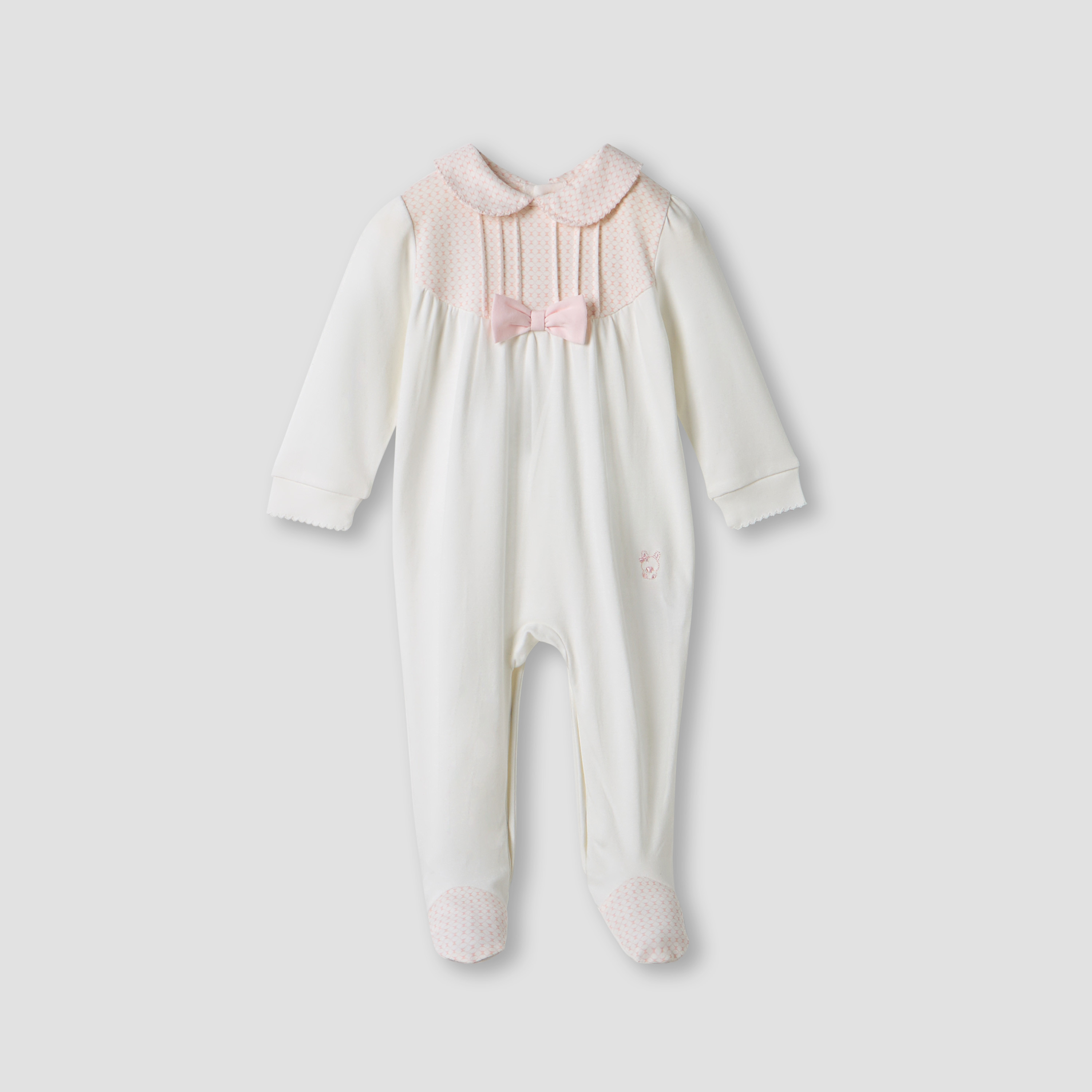 Giggles Bow Accent Collared Closed Feet Sleepsuit with Long Sleeves-baby-girls-clothing-nightwear-sleepsuits-image-1