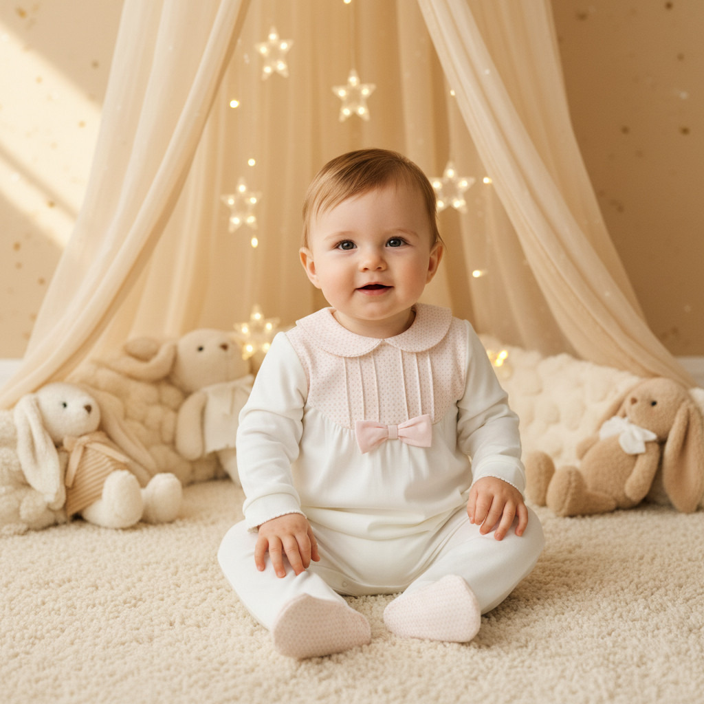Giggles Bow Accent Collared Closed Feet Sleepsuit with Long Sleeves-baby-girls-clothing-nightwear-sleepsuits-image-8