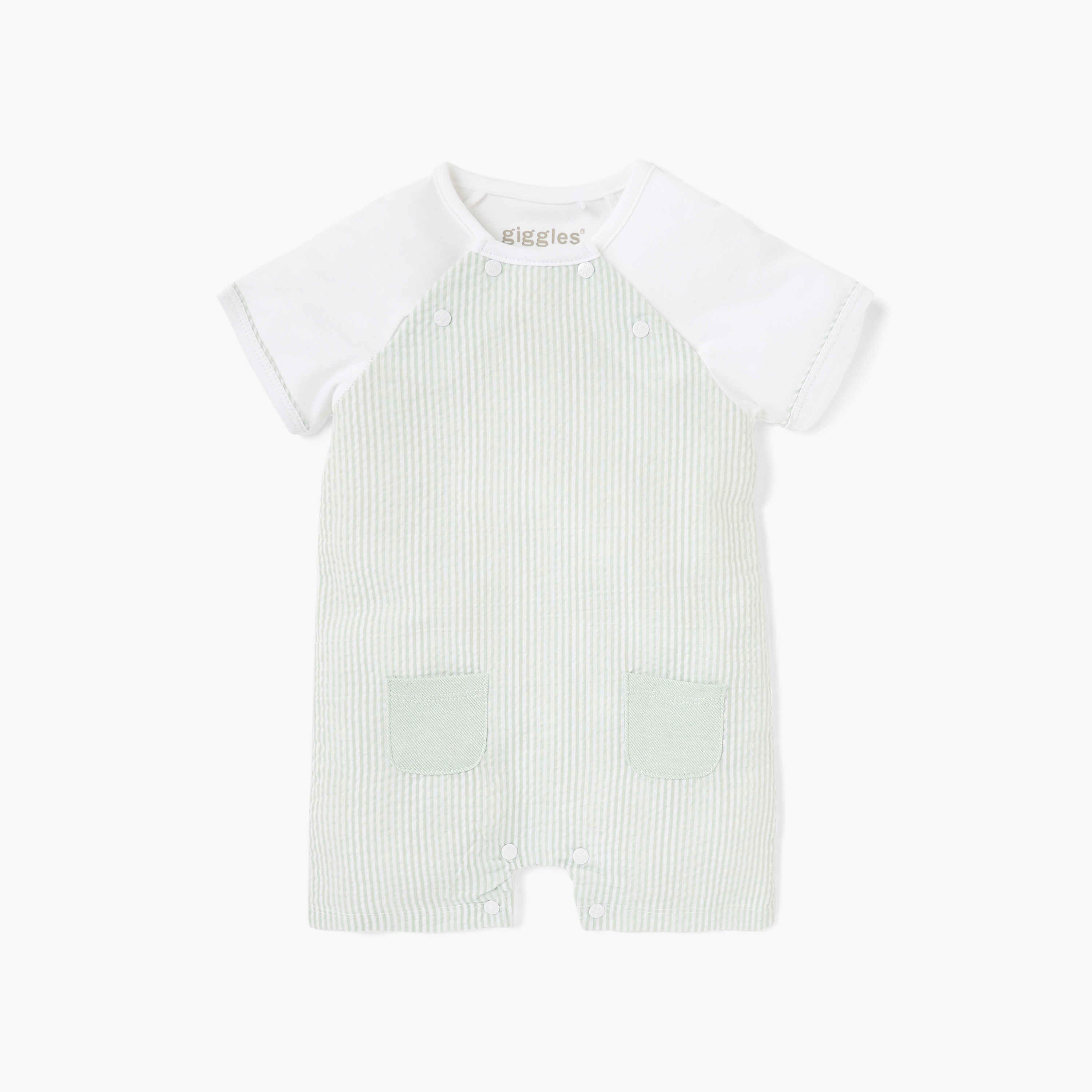 Giggle Striped Romper with Button Closure and Short Sleeves-baby-boys-clothing-rompers-image-1
