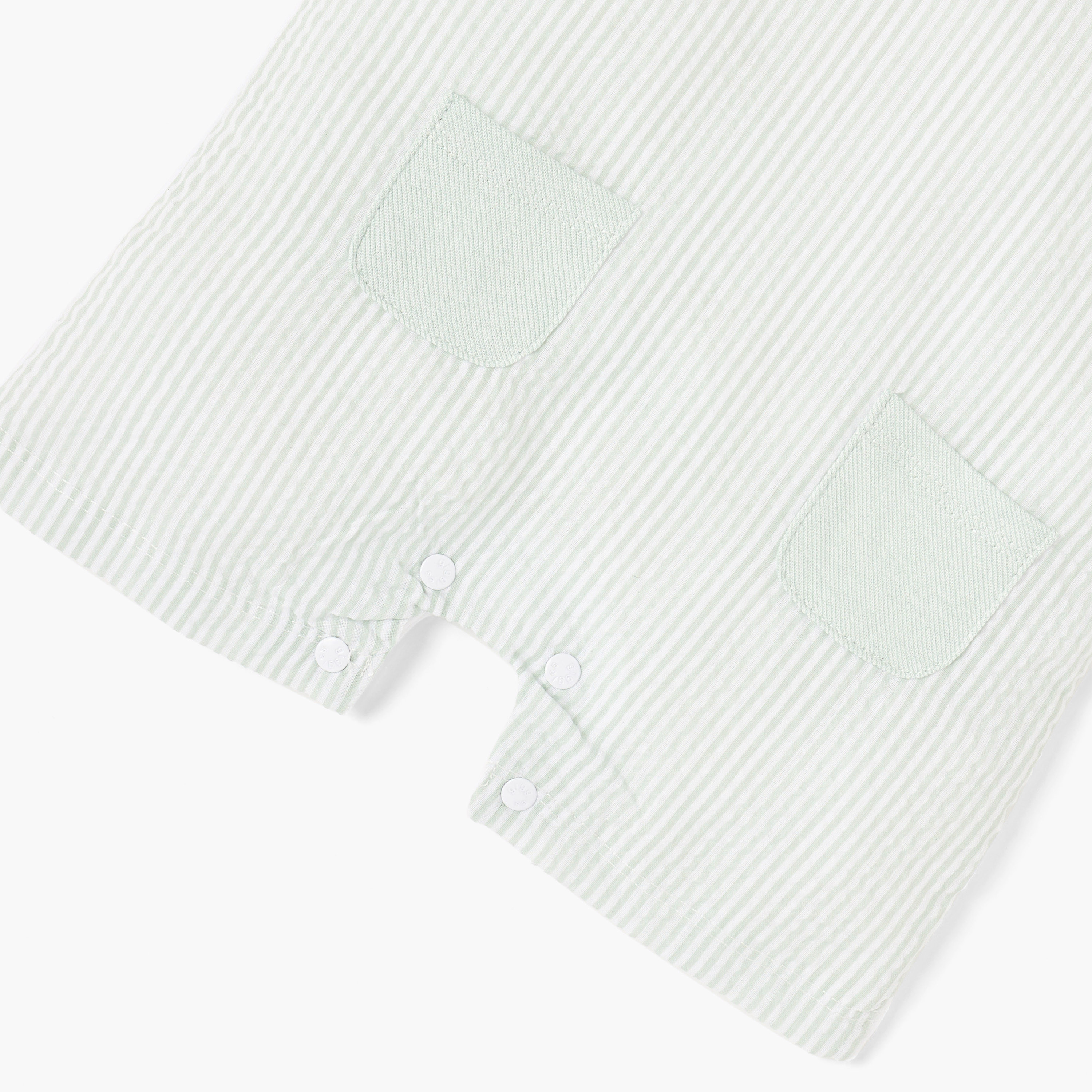 Giggle Striped Romper with Button Closure and Short Sleeves-baby-boys-clothing-rompers-image-4