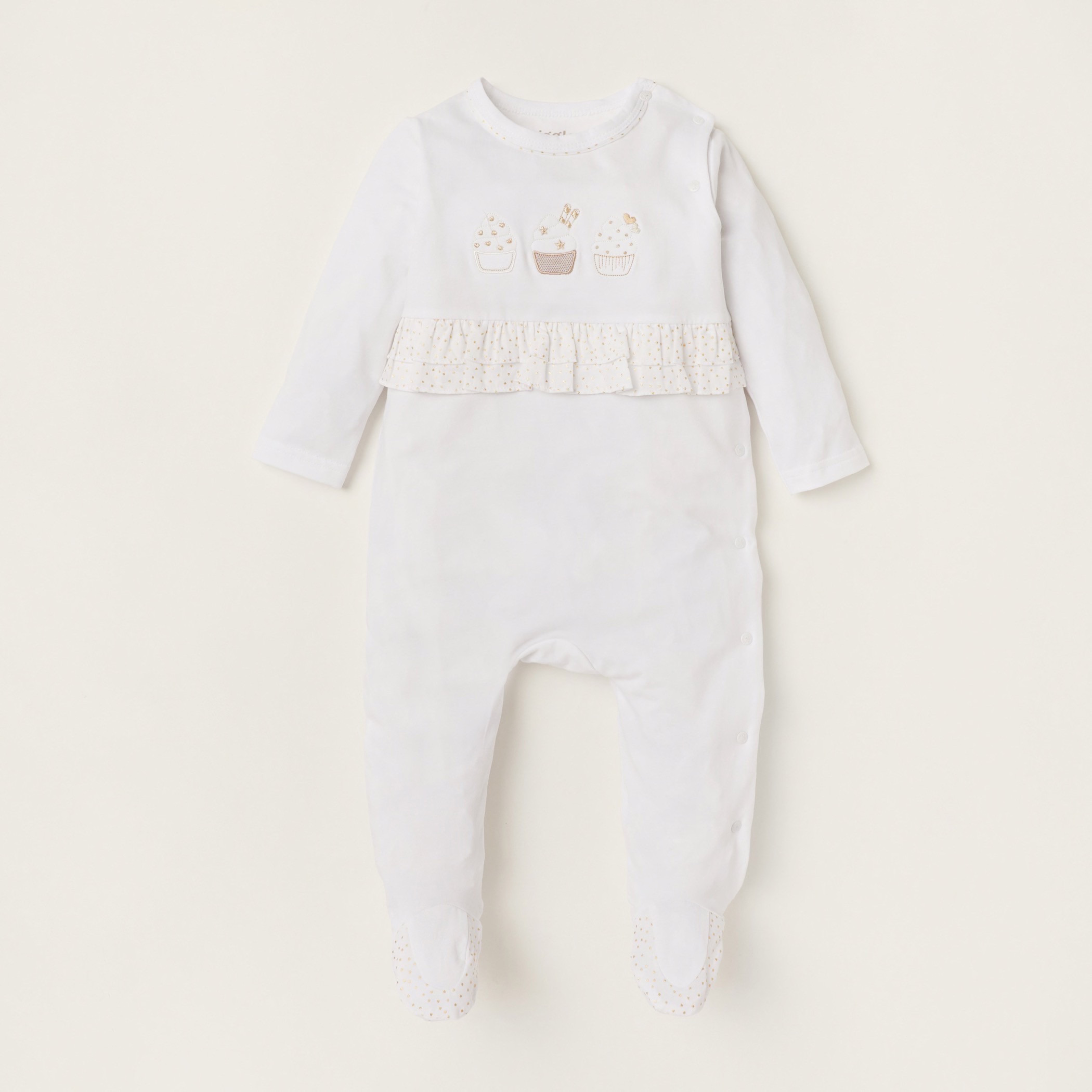Giggles Embroidered Closed Feet Sleepsuit with Long Sleeves-baby-girls-clothing-nightwear-sleepsuits-image-1