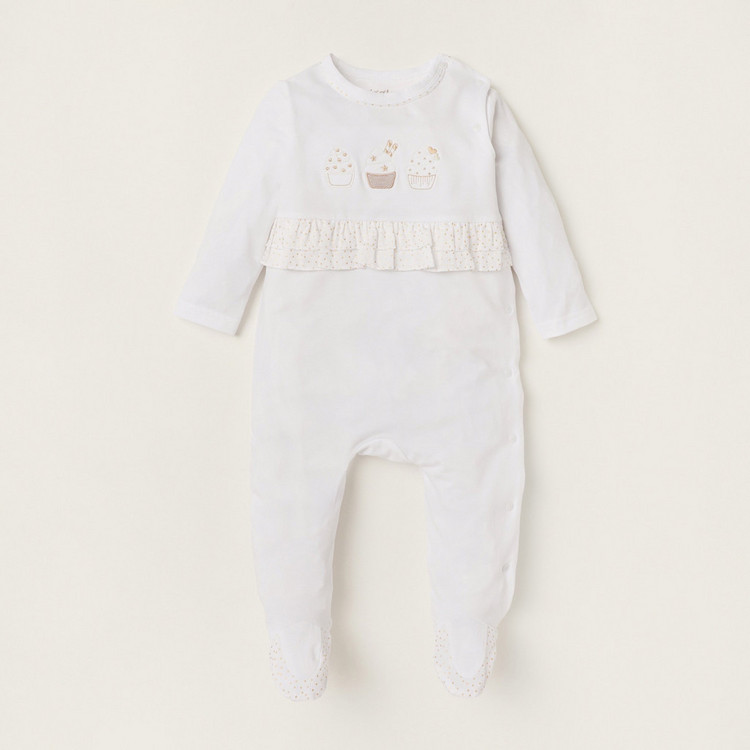 Giggles Embroidered Closed Feet Sleepsuit with Long Sleeves