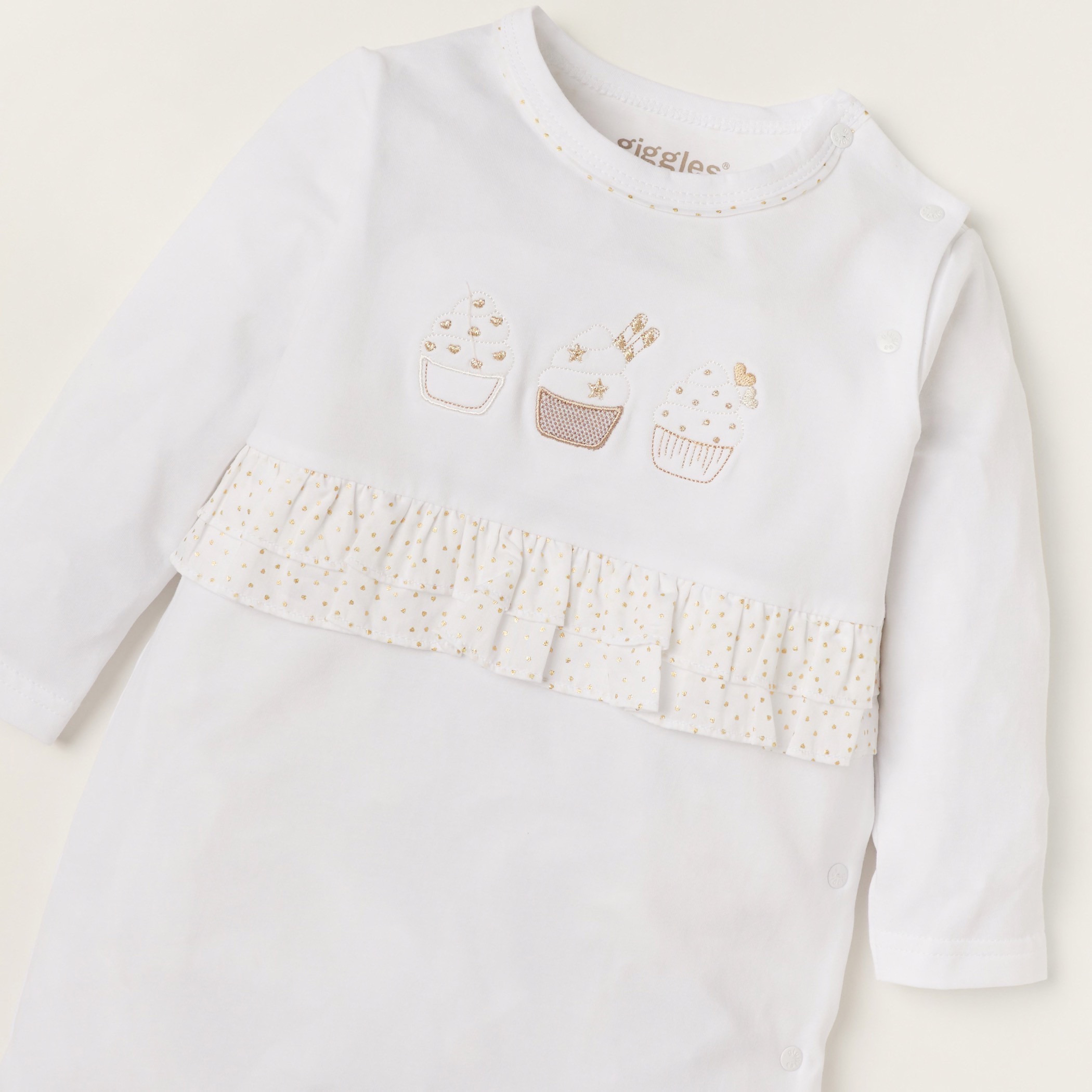 Giggles Embroidered Closed Feet Sleepsuit with Long Sleeves-baby-girls-clothing-nightwear-sleepsuits-image-2