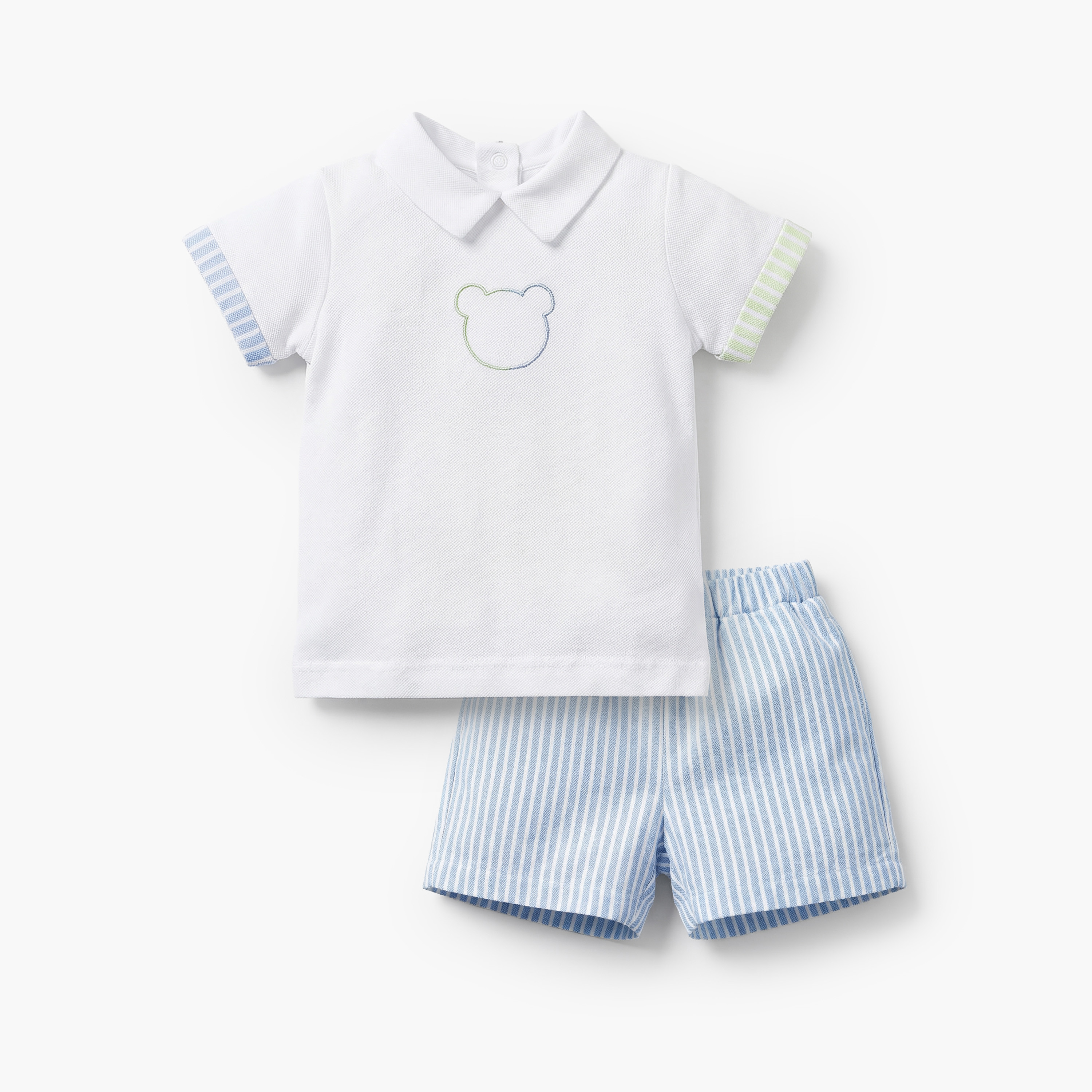 Juniors Collared Short Sleeves Polo T-shirt and Shorts Set with Stripes-baby-boys-clothing-setsandcoords-image-2