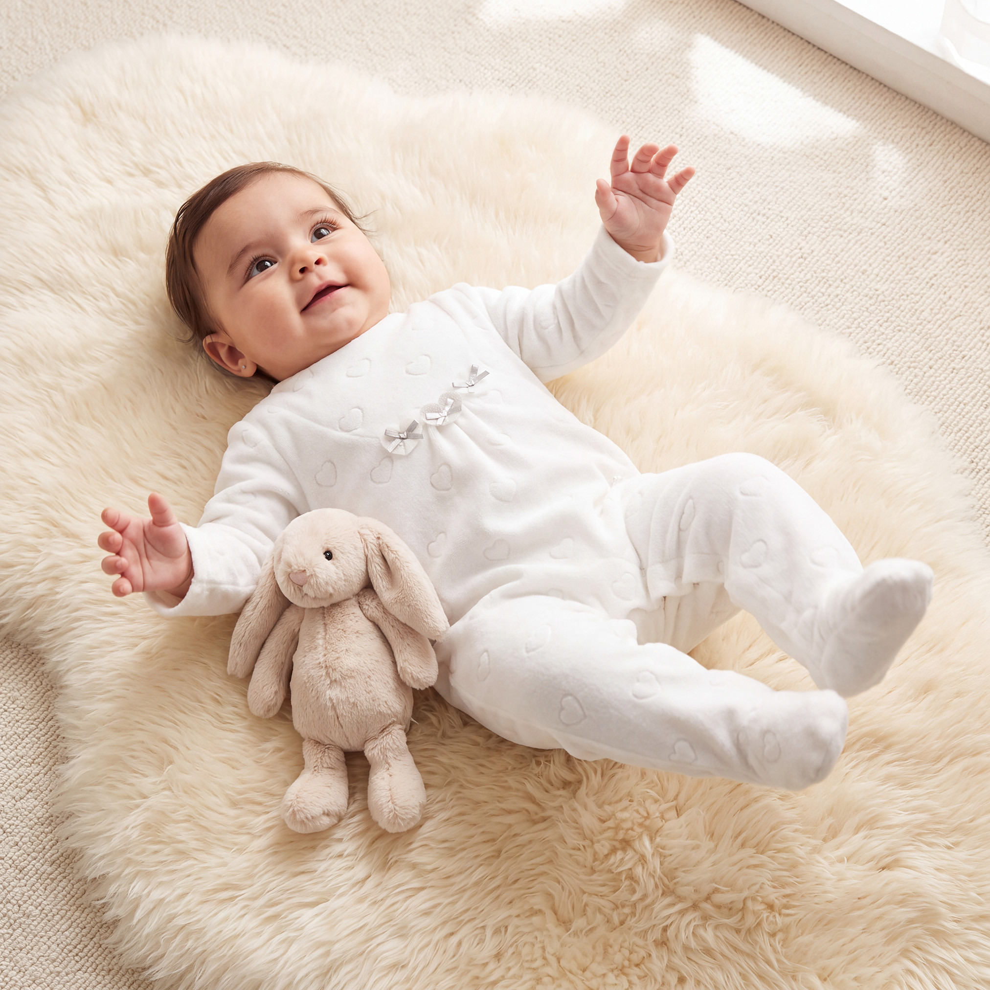 Giggles Crew Neck Long Sleeves Sleepsuit with Bow Applique-baby-girls-clothing-nightwear-sleepsuits-image-1