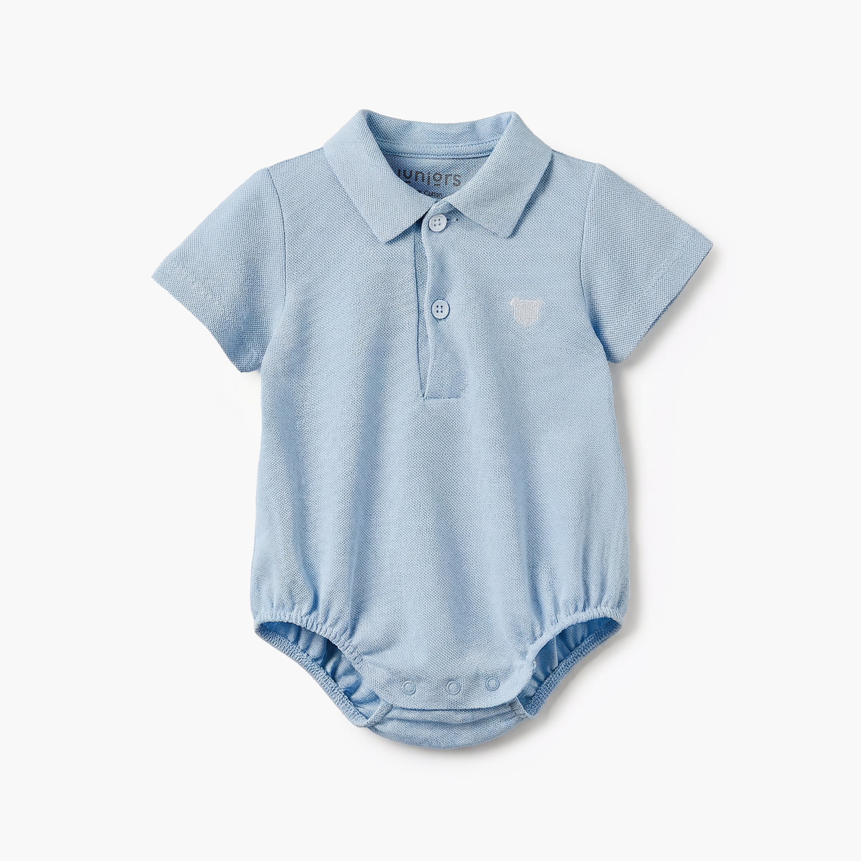 Juniors Collared Short Sleeves Bodysuit with Textured Design-baby-boys-clothing-bodysuits-image-2