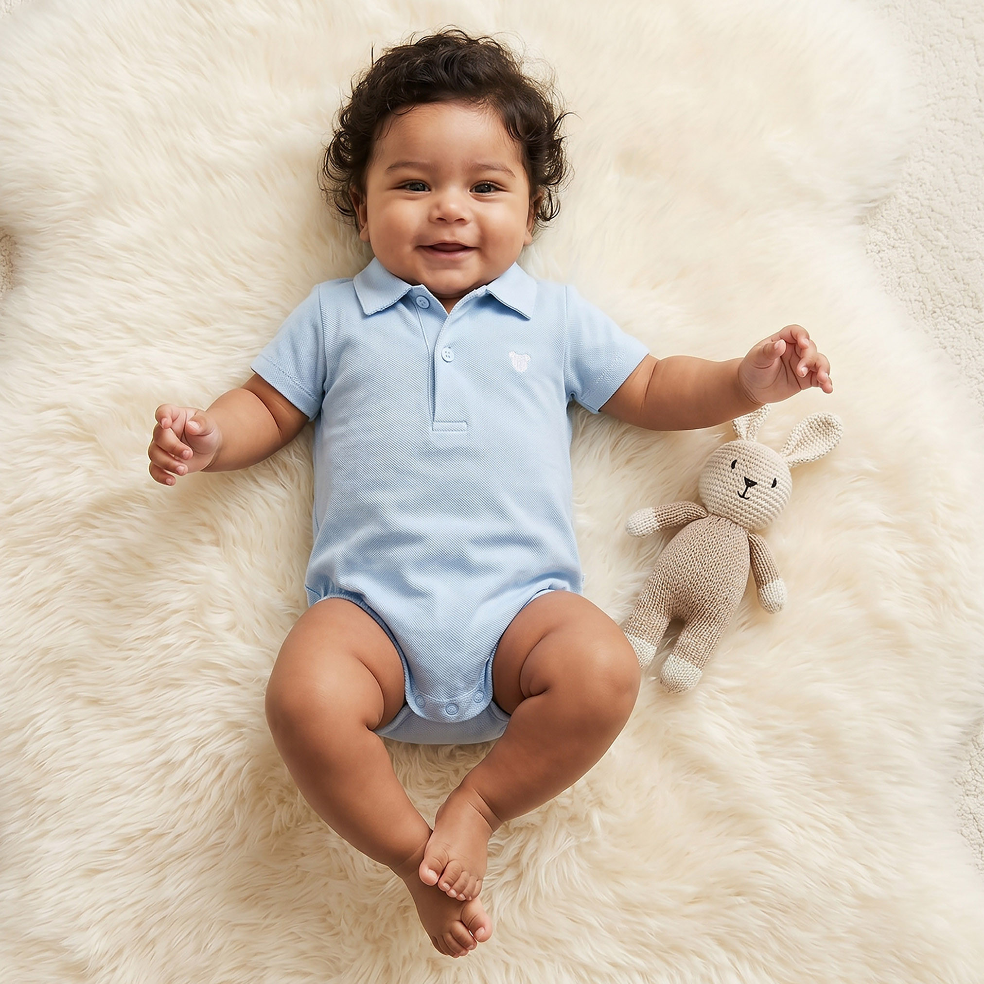 Juniors Collared Short Sleeves Bodysuit with Textured Design-baby-boys-clothing-bodysuits-image-1