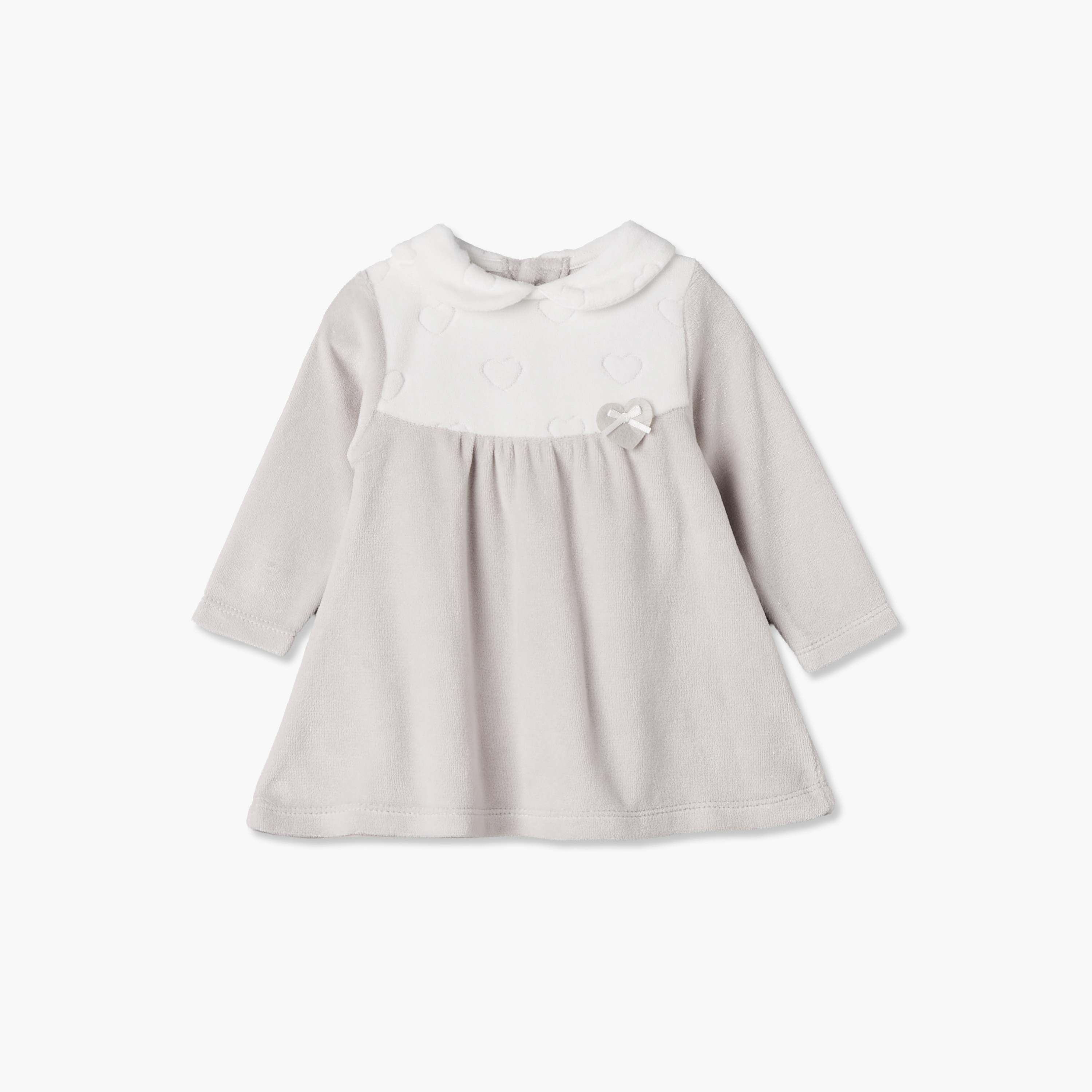 Giggles Peter Pan Collar Long Sleeves Knee Length Dress with Snap Button Closure-baby-girls-clothing-winterwear-dresses-image-2