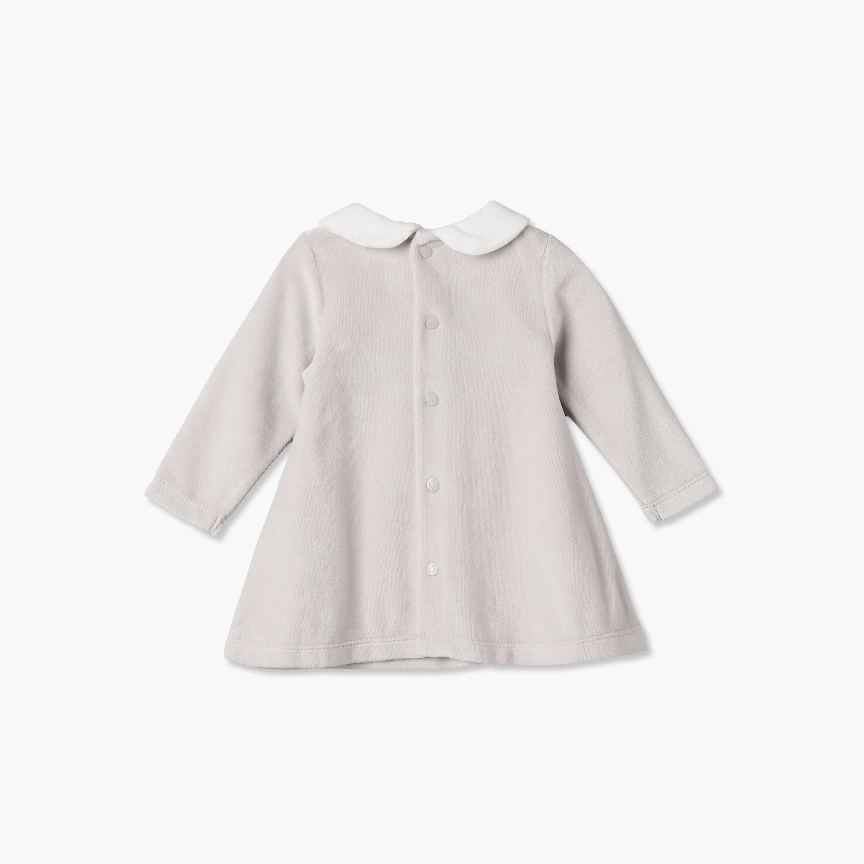 Giggles Peter Pan Collar Long Sleeves Knee Length Dress with Snap Button Closure-baby-girls-clothing-winterwear-dresses-image-3