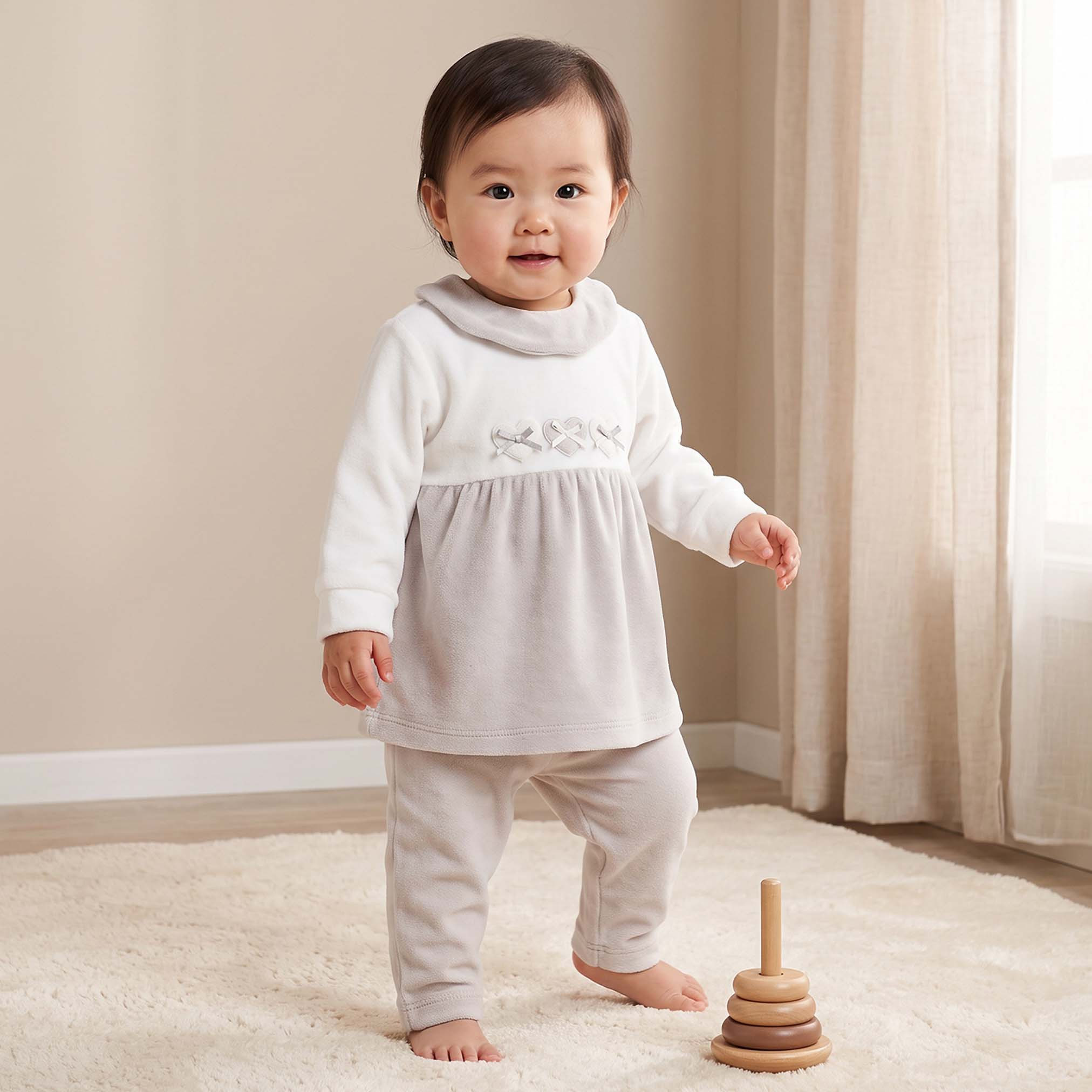 Giggles Collared Long Sleeves Pyjama Set with Heart Applique-baby-girls-clothing-nightwear-pyjamasets-image-1