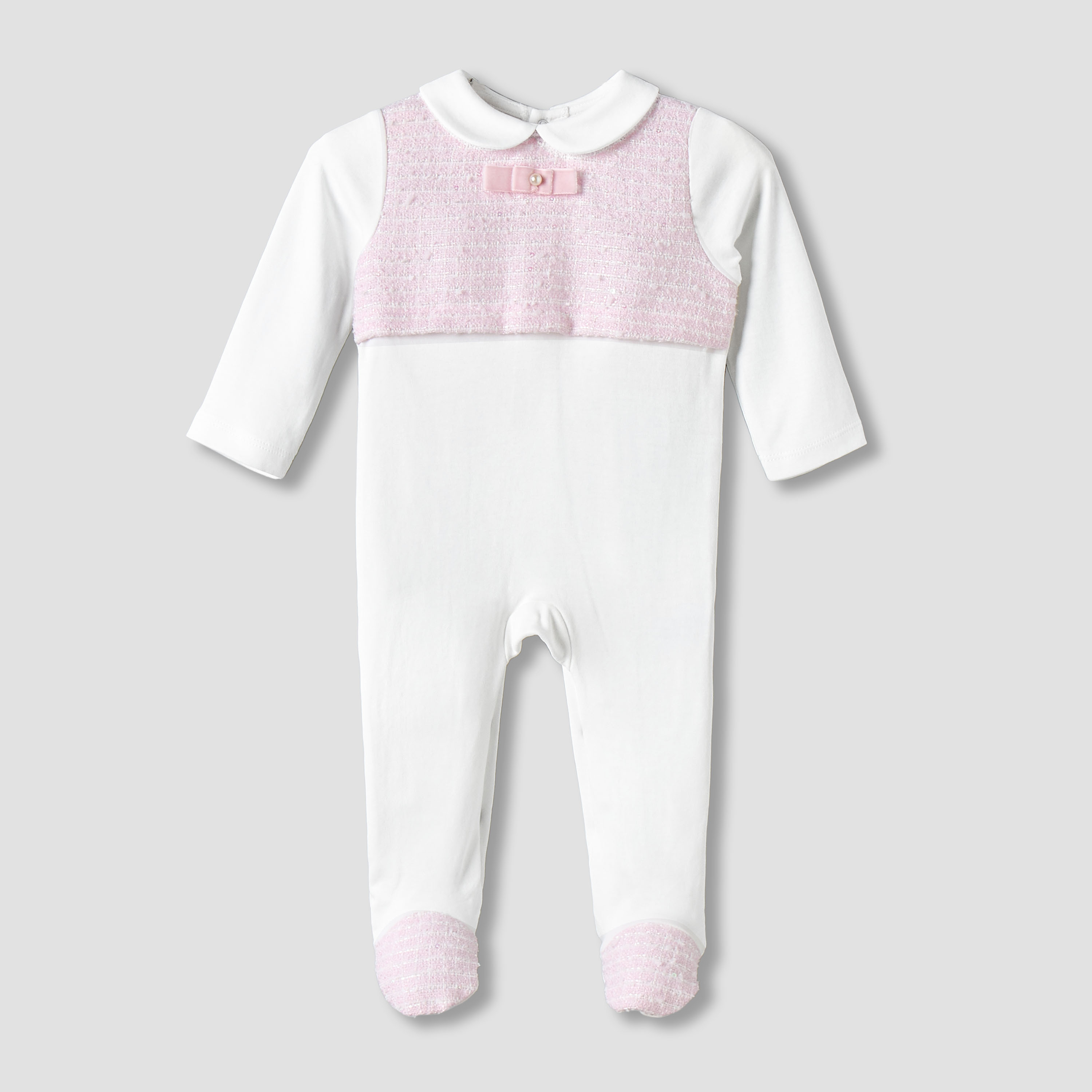 Giggles Supima Cotton Collared Long Sleeves Sleepsuit with Bow Detail-baby-girls-clothing-nightwear-sleepsuits-image-2