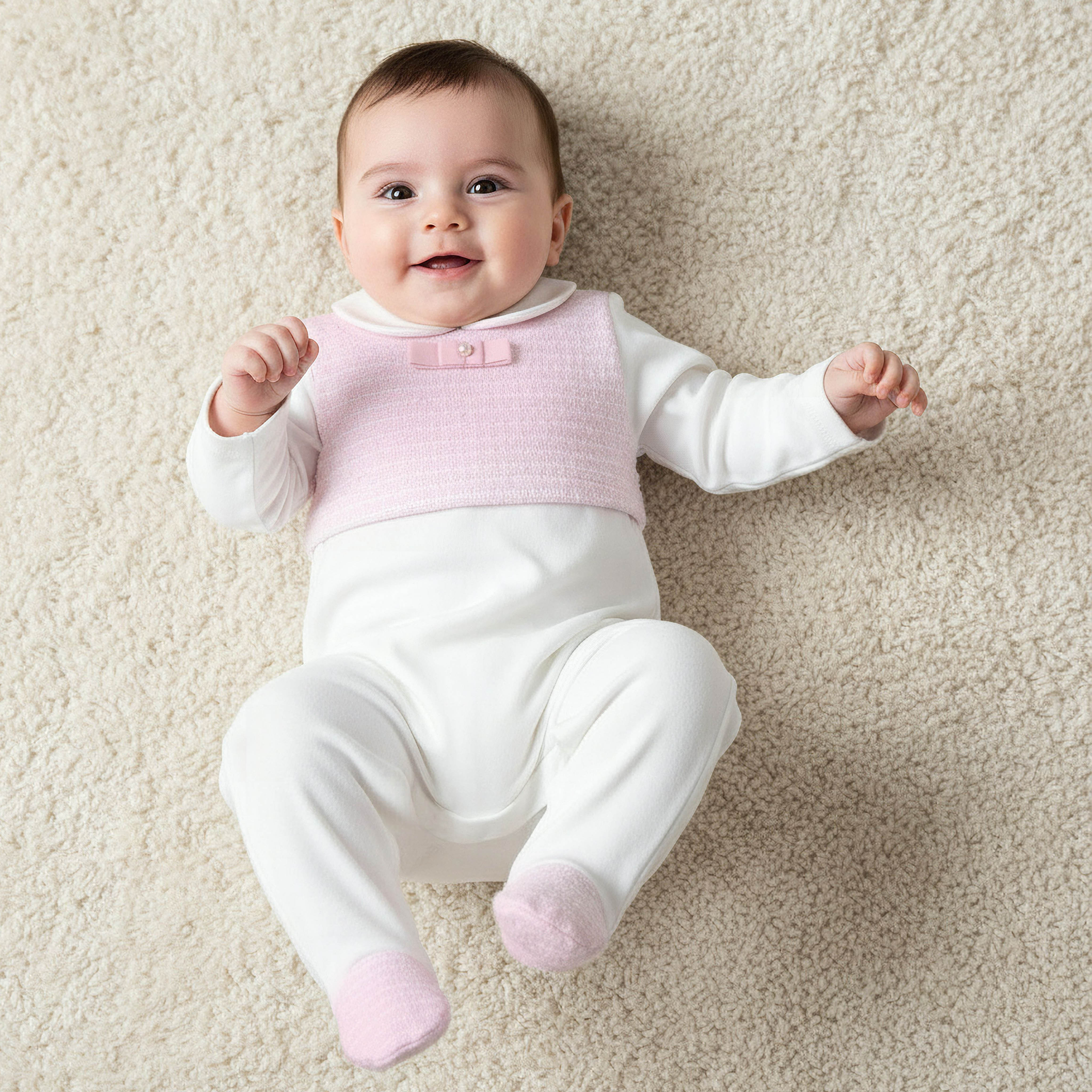Giggles Supima Cotton Collared Long Sleeves Sleepsuit with Bow Detail-baby-girls-clothing-nightwear-sleepsuits-image-1