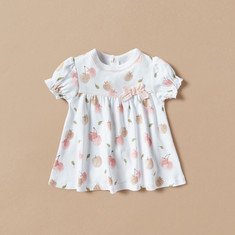 Juniors All-Over Cherry Print Dress with Bow Applique Detail