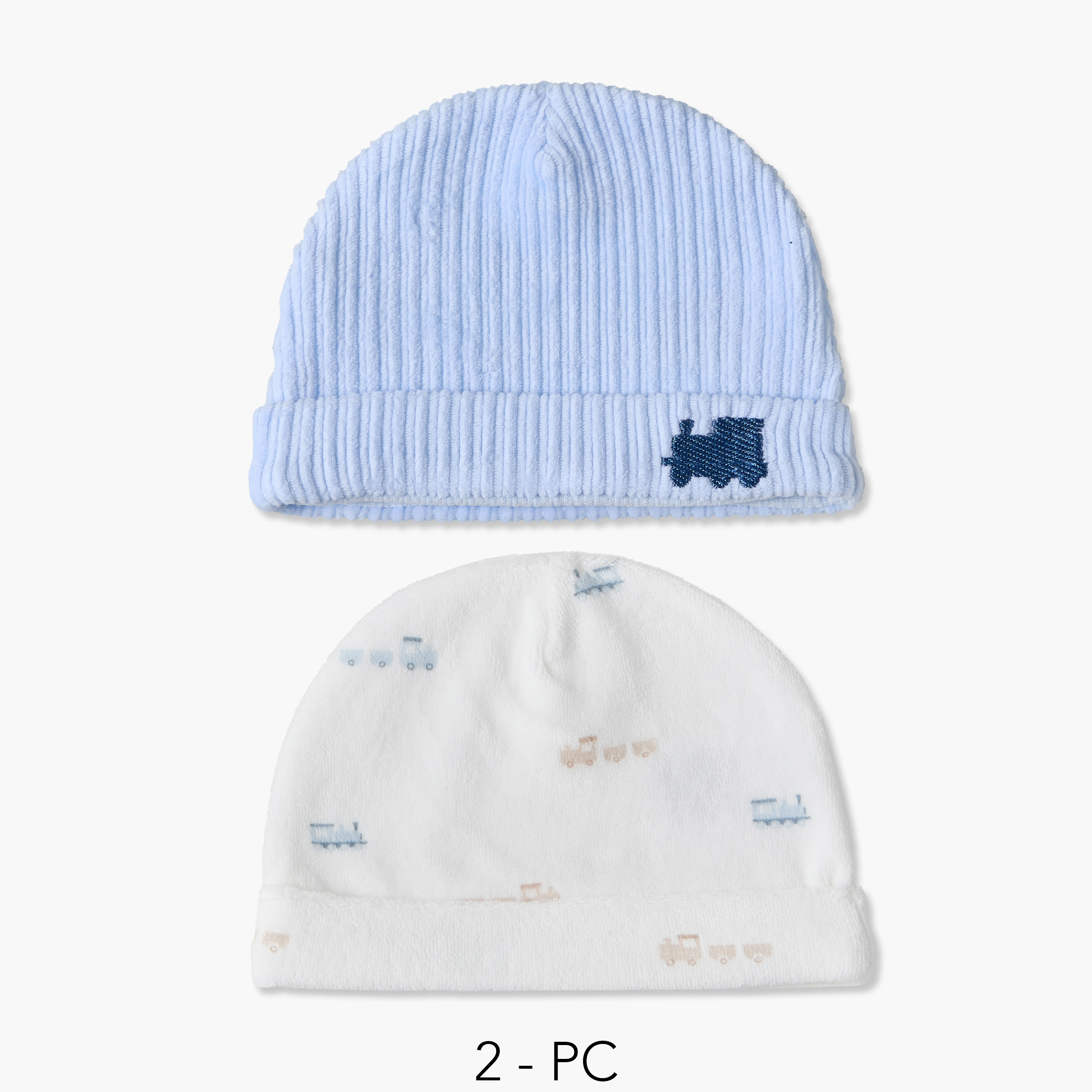 قبعة بطبعات قطارات من جونيورز - عبوة من قطعتين-baby-boys-accessories-caps-image-1