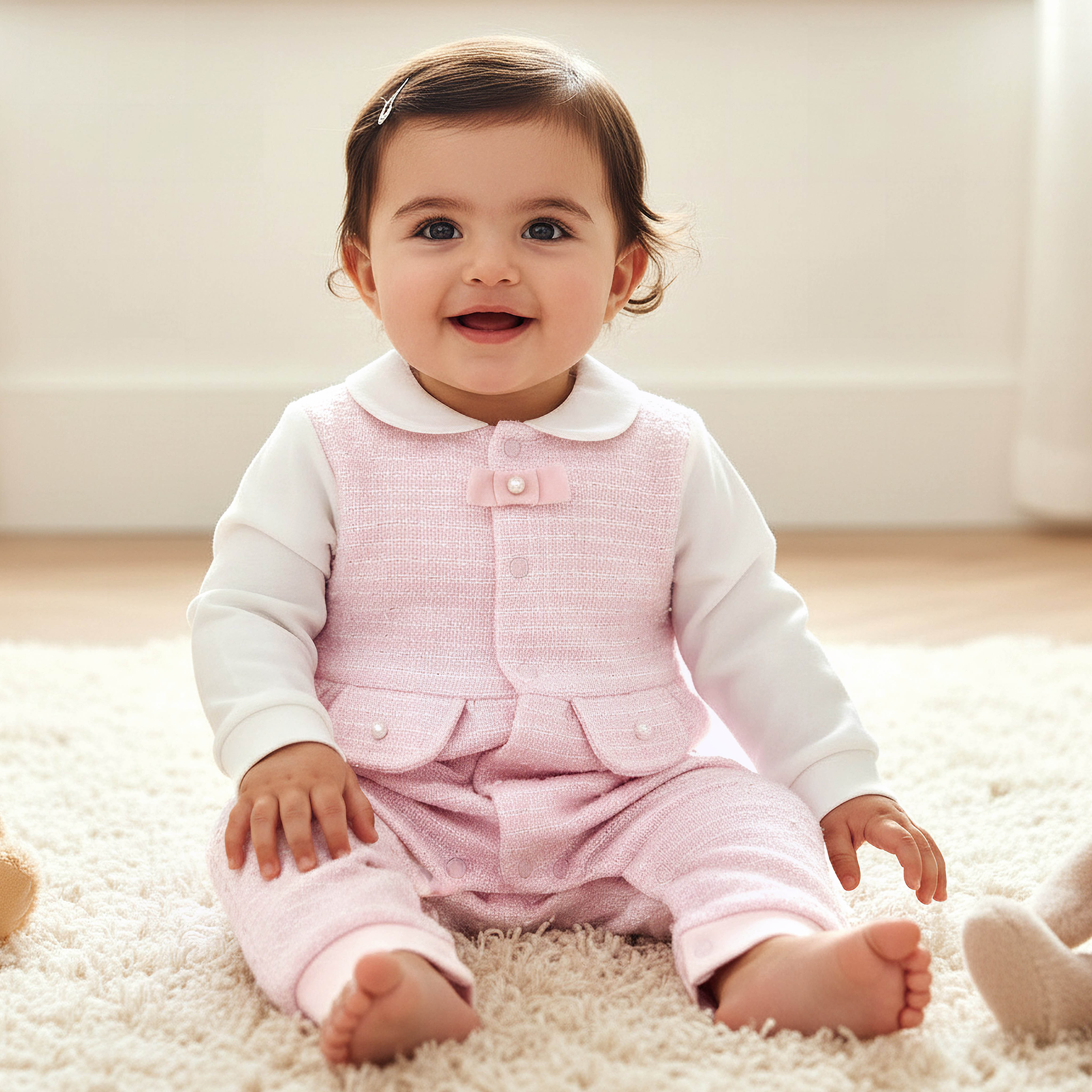 Giggles Cotton Peter Pan Collar Long Sleeves Sleepsuit with Textured Design-baby-girls-clothing-nightwear-sleepsuits-image-1