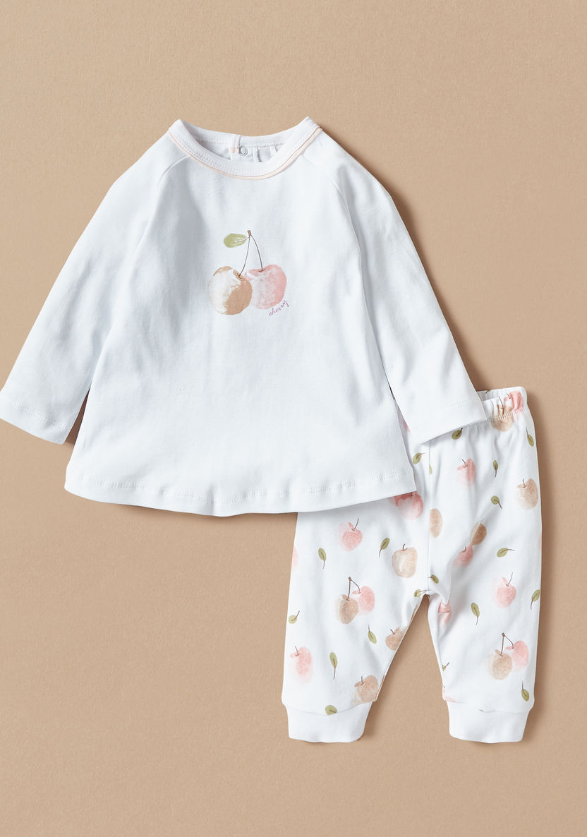 Juniors Cherry Print T-shirt and Pyjama Set-Pyjama Sets-image-0