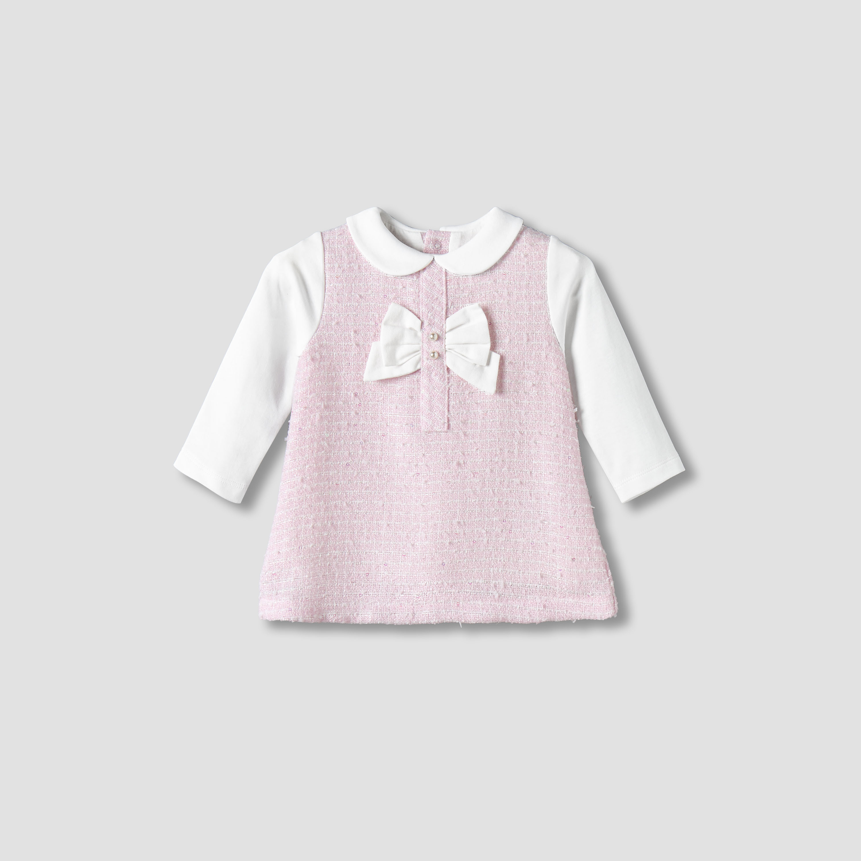 Giggles Collared Long Sleeves A-line Dress with Bow and Pearl Detail-baby-girls-clothing-dressesandjumpsuits-image-2