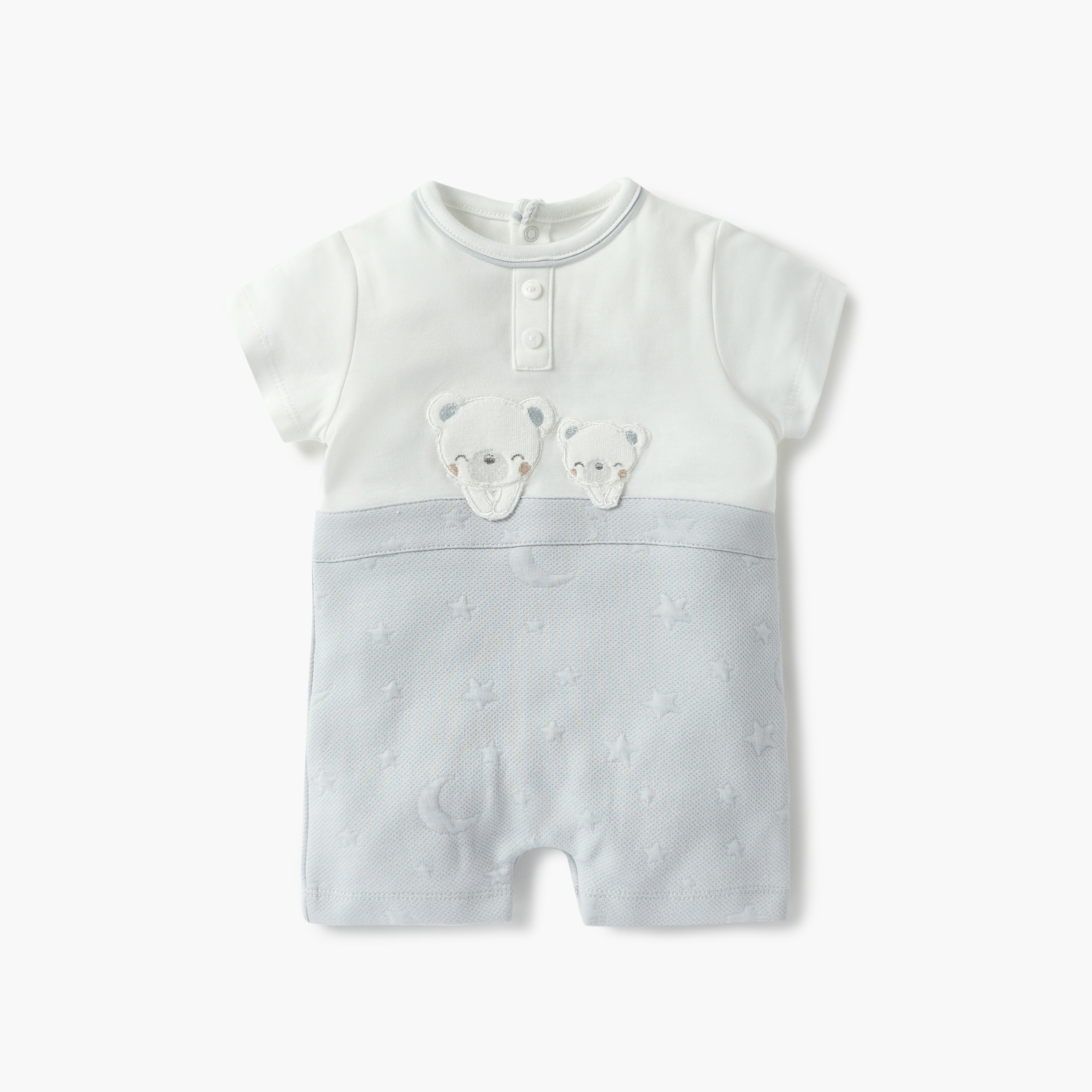 Giggles Bear Applique Romper with Short Sleeves and Button Closure-baby-boys-clothing-rompers-image-1