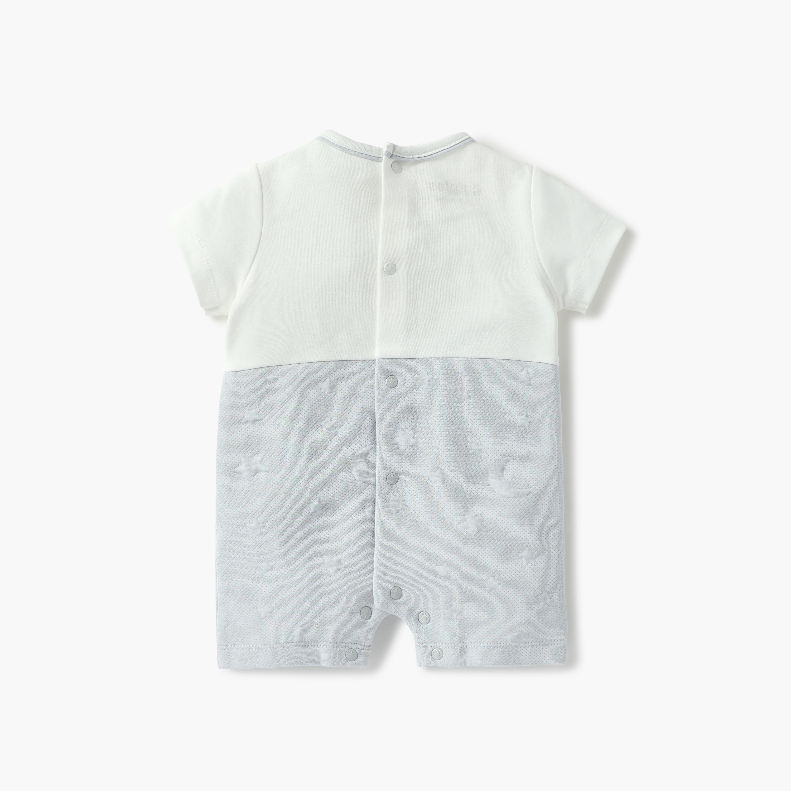 Giggles Bear Applique Romper with Short Sleeves and Button Closure-baby-boys-clothing-rompers-image-2