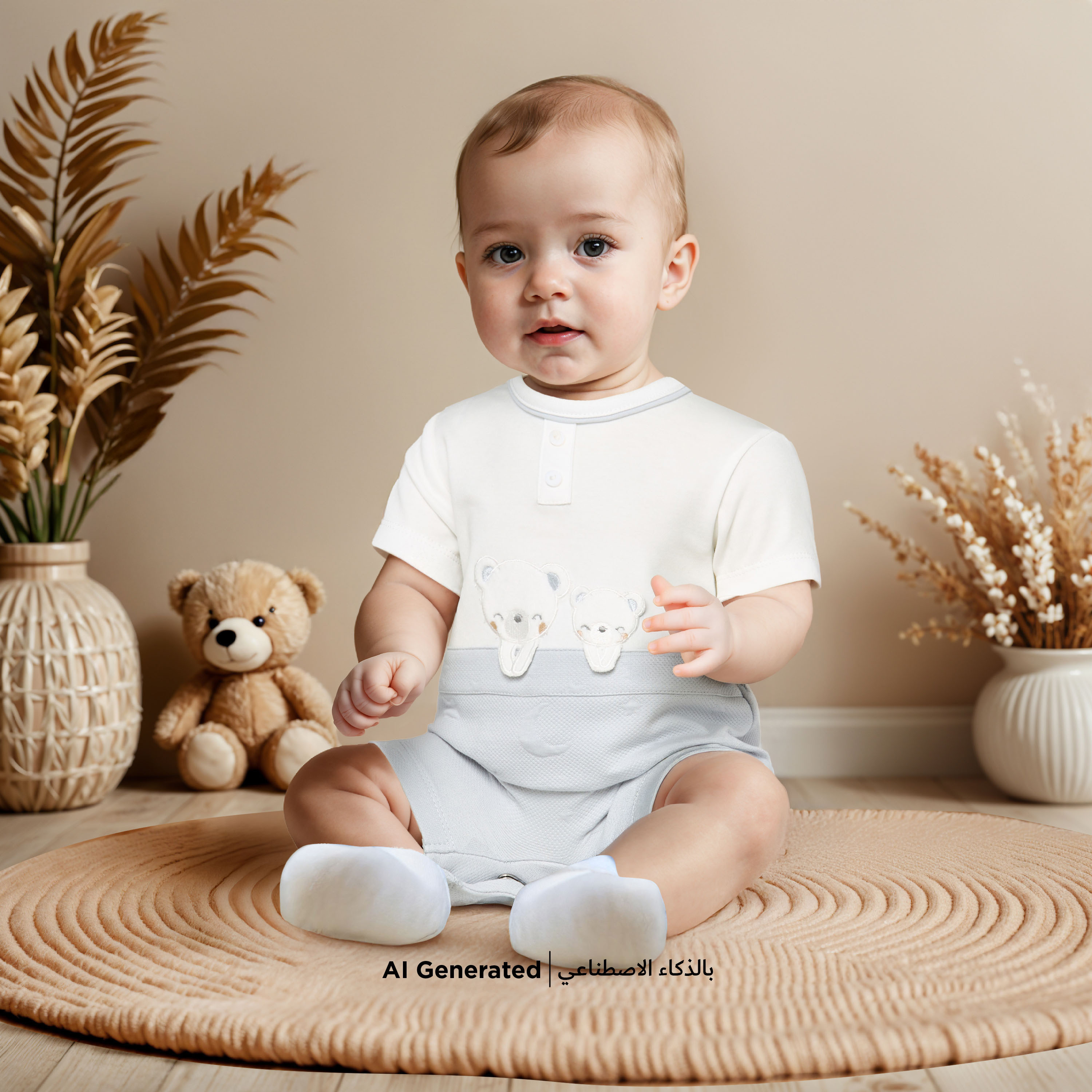 Giggles Bear Applique Romper with Short Sleeves and Button Closure-baby-boys-clothing-rompers-image-6