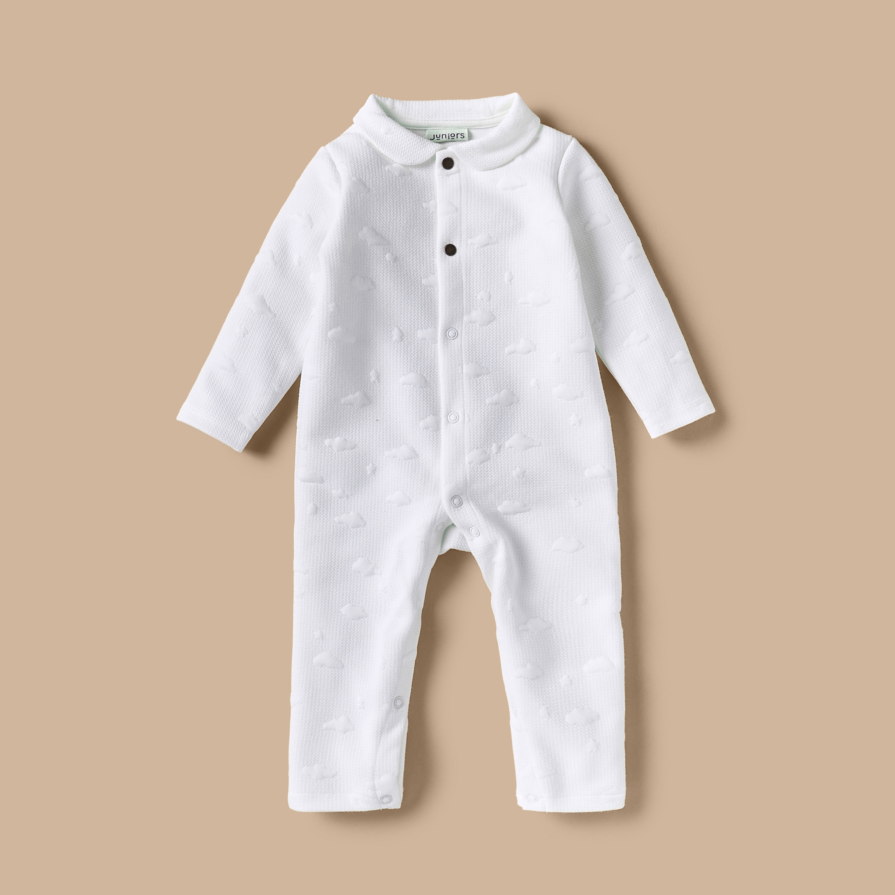 Juniors Cloud Textured Jacquard Sleepsuit with Long Sleeves and Collar-baby-girls-clothing-nightwear-sleepsuits-image-1