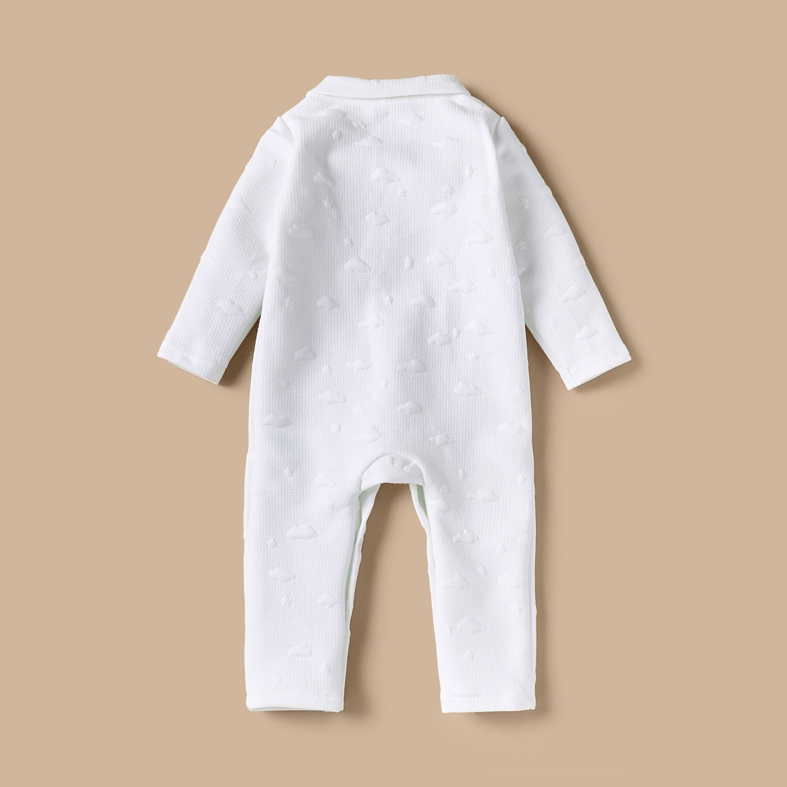 Juniors Cloud Textured Jacquard Sleepsuit with Long Sleeves and Collar-baby-girls-clothing-nightwear-sleepsuits-image-2
