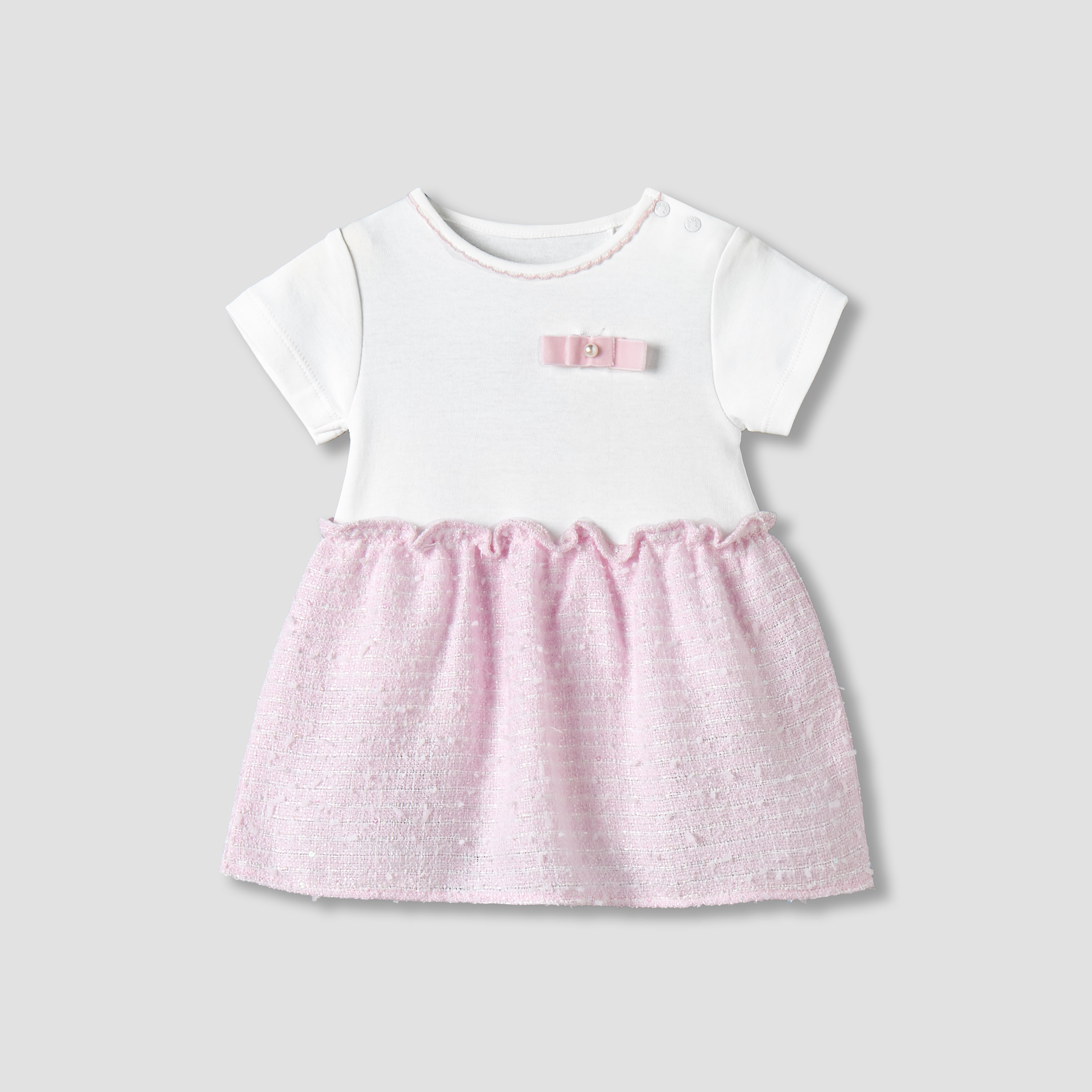 Giggles Round Neck Short Sleeves A-line Dress with Bow Detail-baby-girls-clothing-dressesandjumpsuits-image-2
