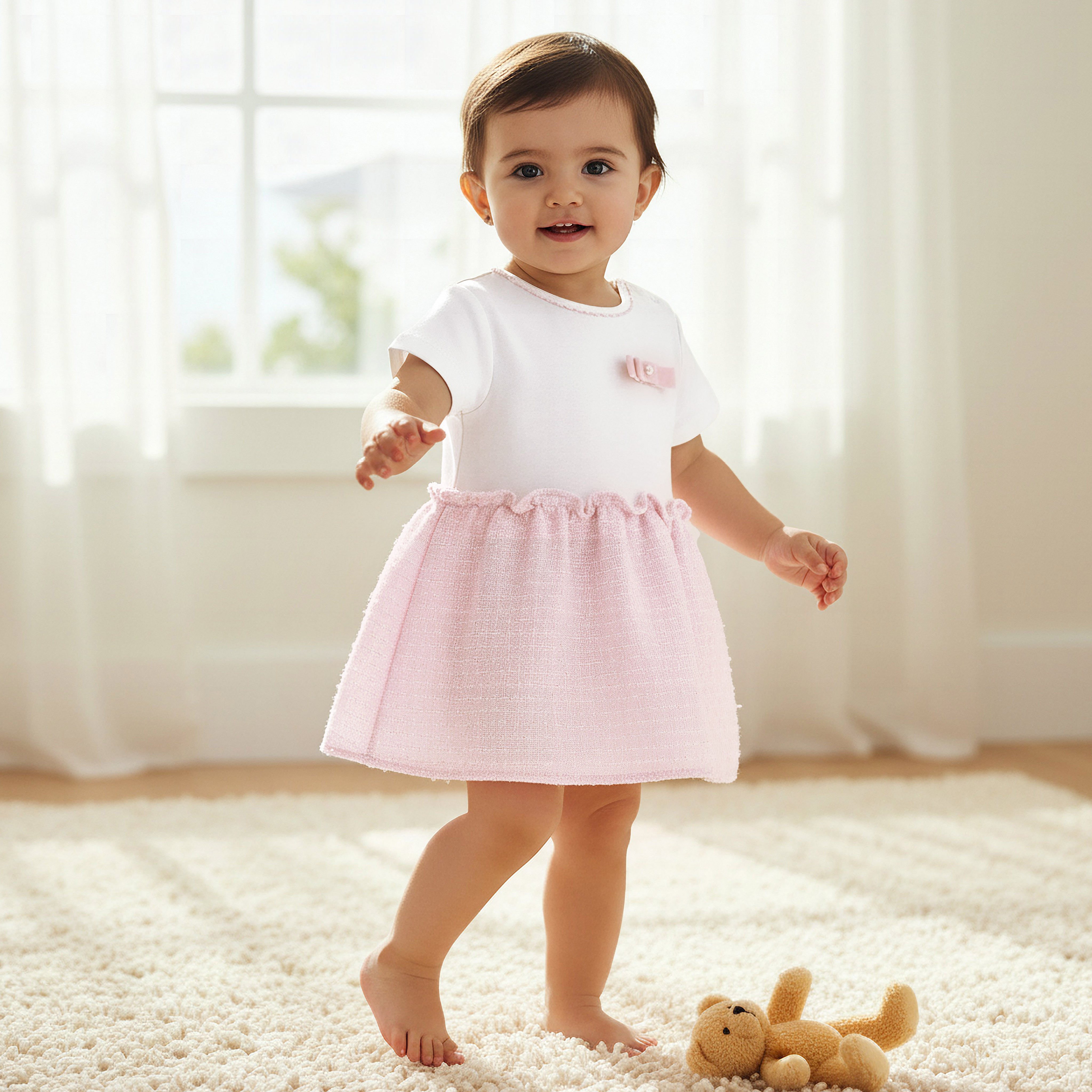 Giggles Round Neck Short Sleeves A-line Dress with Bow Detail-baby-girls-clothing-dressesandjumpsuits-image-1