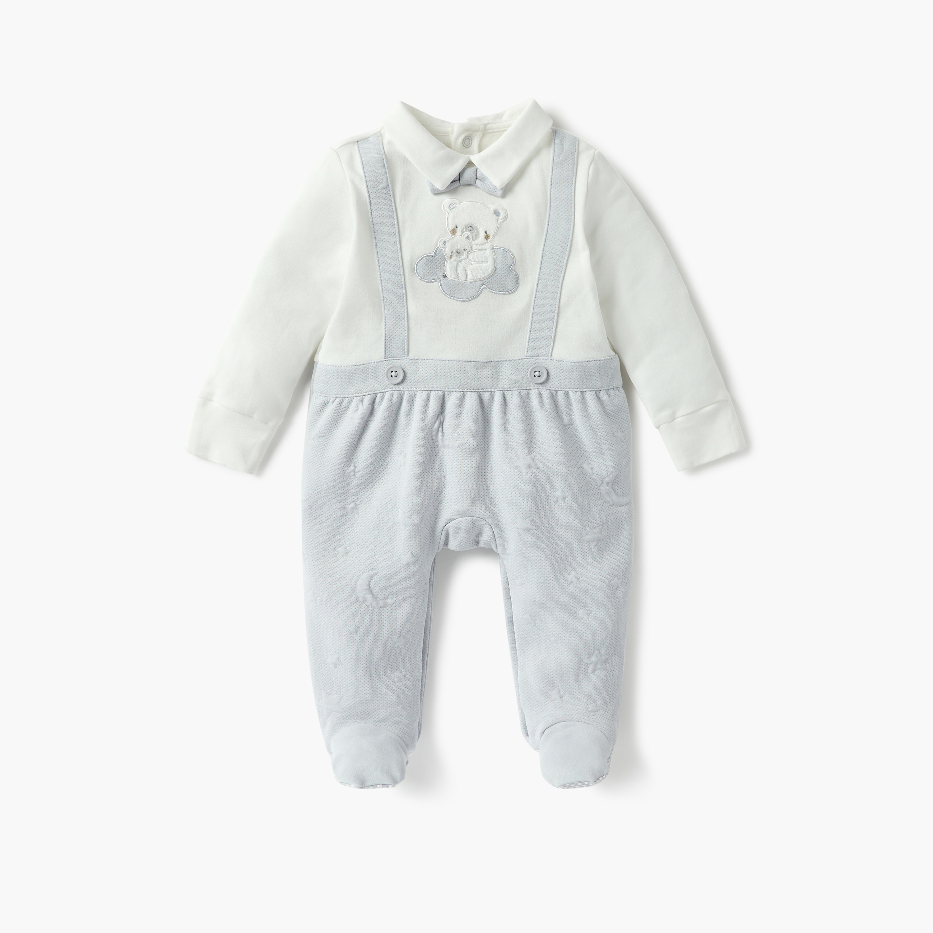Giggles Bear Applique Closed Feet Sleepsuit with Long Sleeves-baby-boys-clothing-nightwear-sleepsuits-image-1