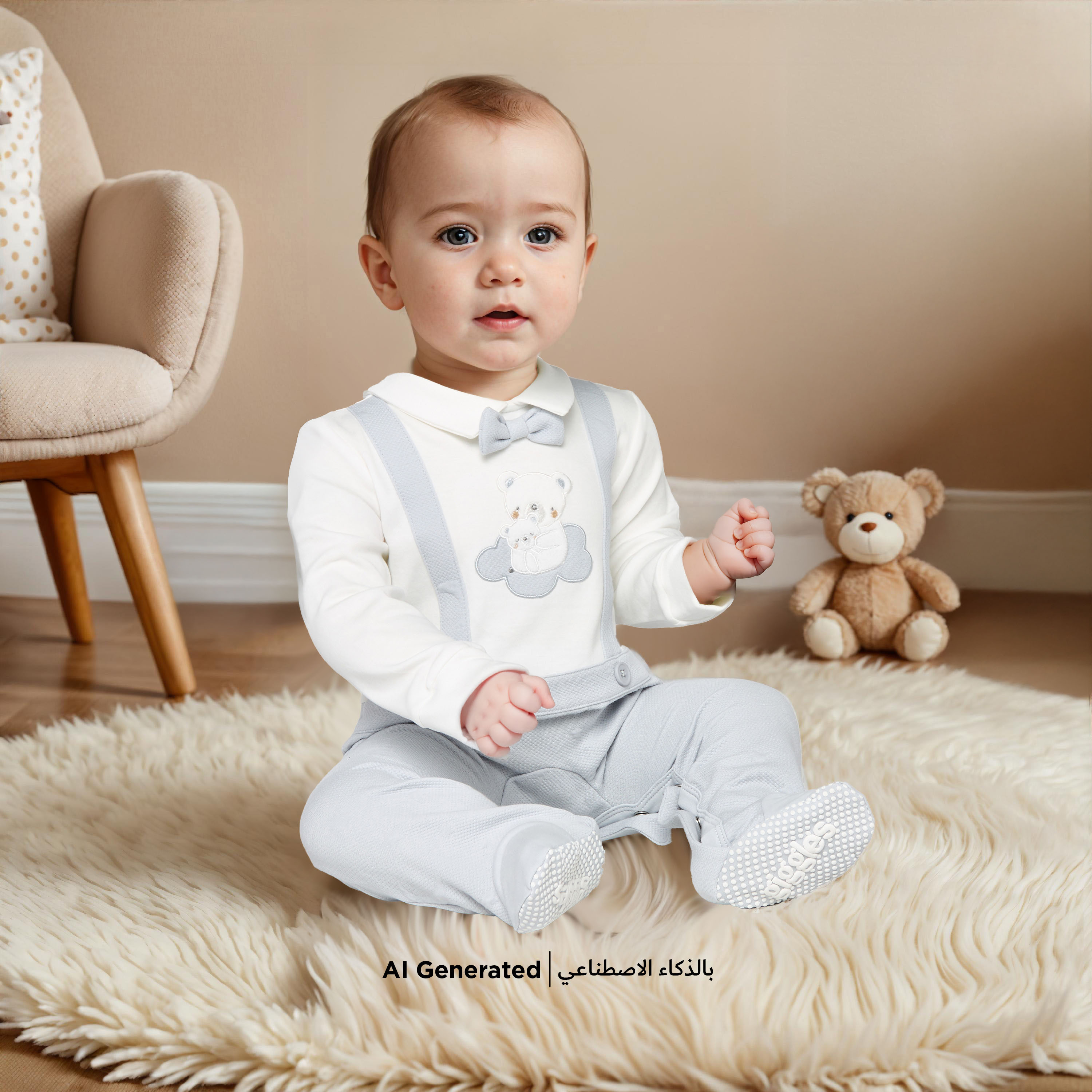 Giggles Bear Applique Closed Feet Sleepsuit with Long Sleeves-baby-boys-clothing-nightwear-sleepsuits-image-6