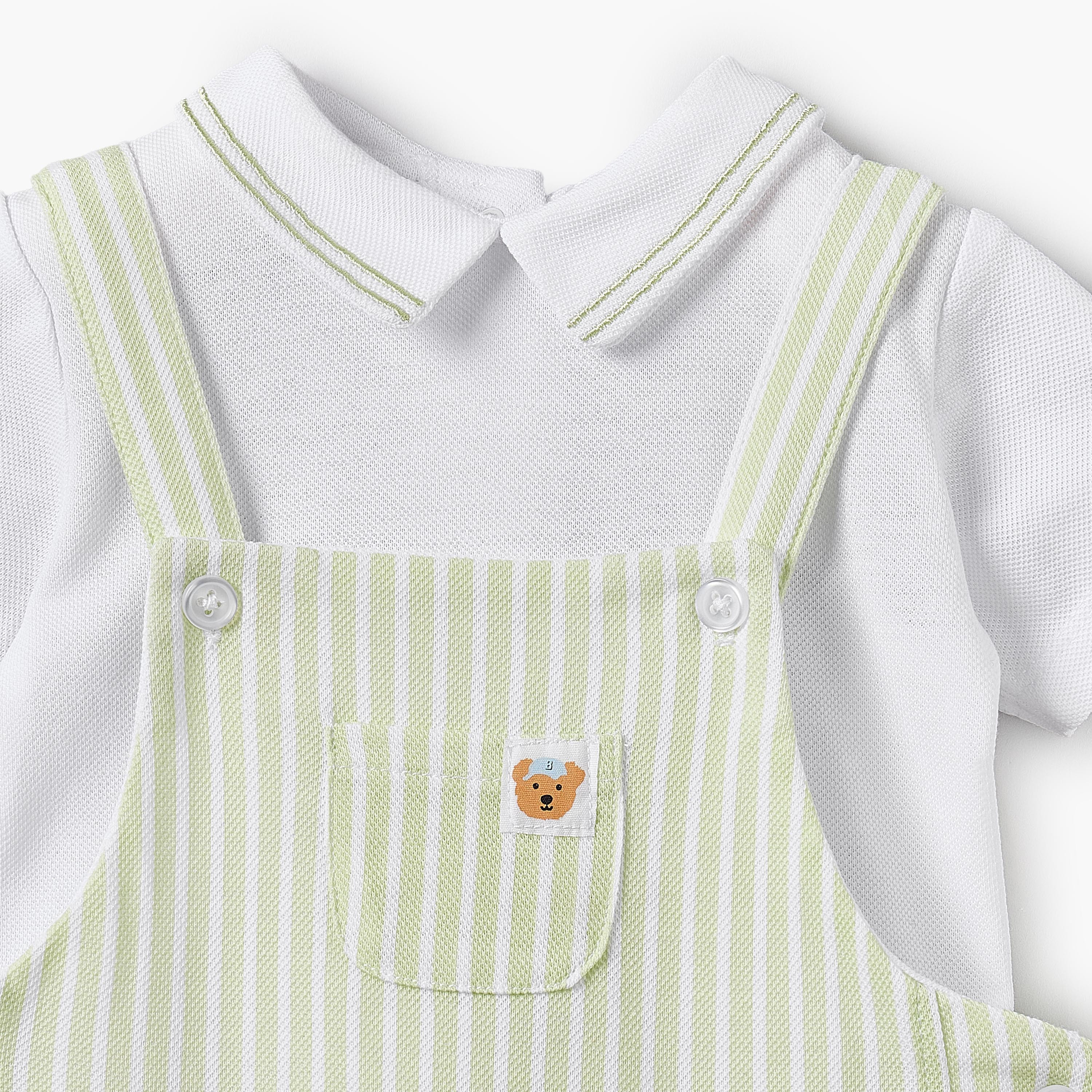 Juniors Peter Pan Collar Short Sleeves Polo T-shirt and Dungaree Set with Stripes-baby-boys-clothing-setsandcoords-image-5