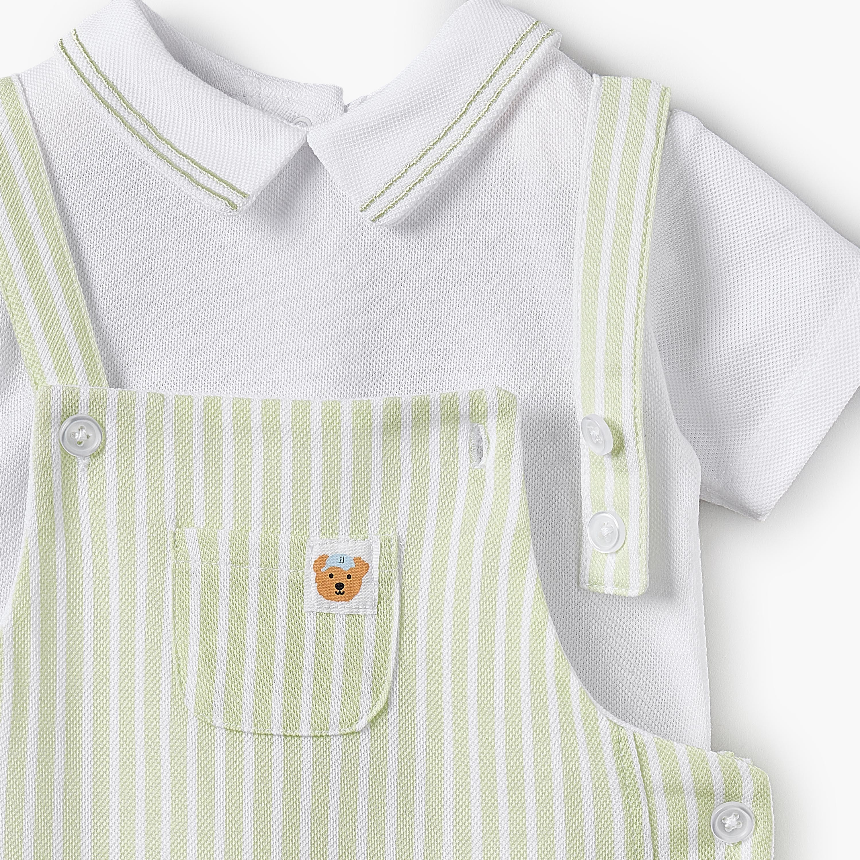 Juniors Peter Pan Collar Short Sleeves Polo T-shirt and Dungaree Set with Stripes-baby-boys-clothing-setsandcoords-image-6