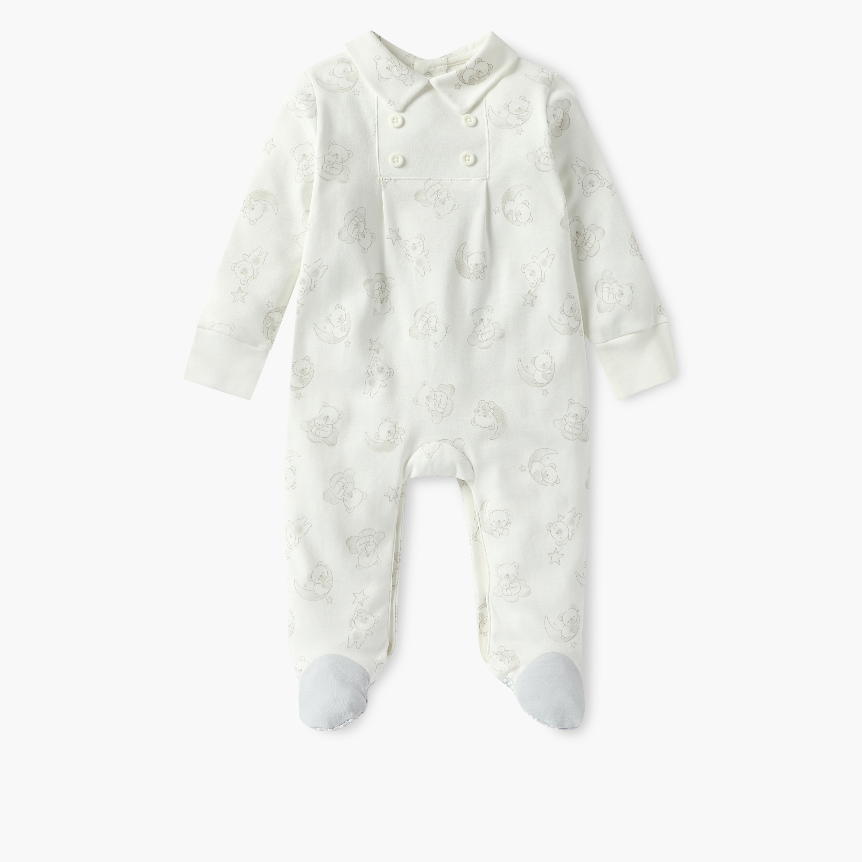 Giggles Bear Print Closed Feet Sleepsuit with Long Sleeves-baby-boys-clothing-nightwear-sleepsuits-image-1
