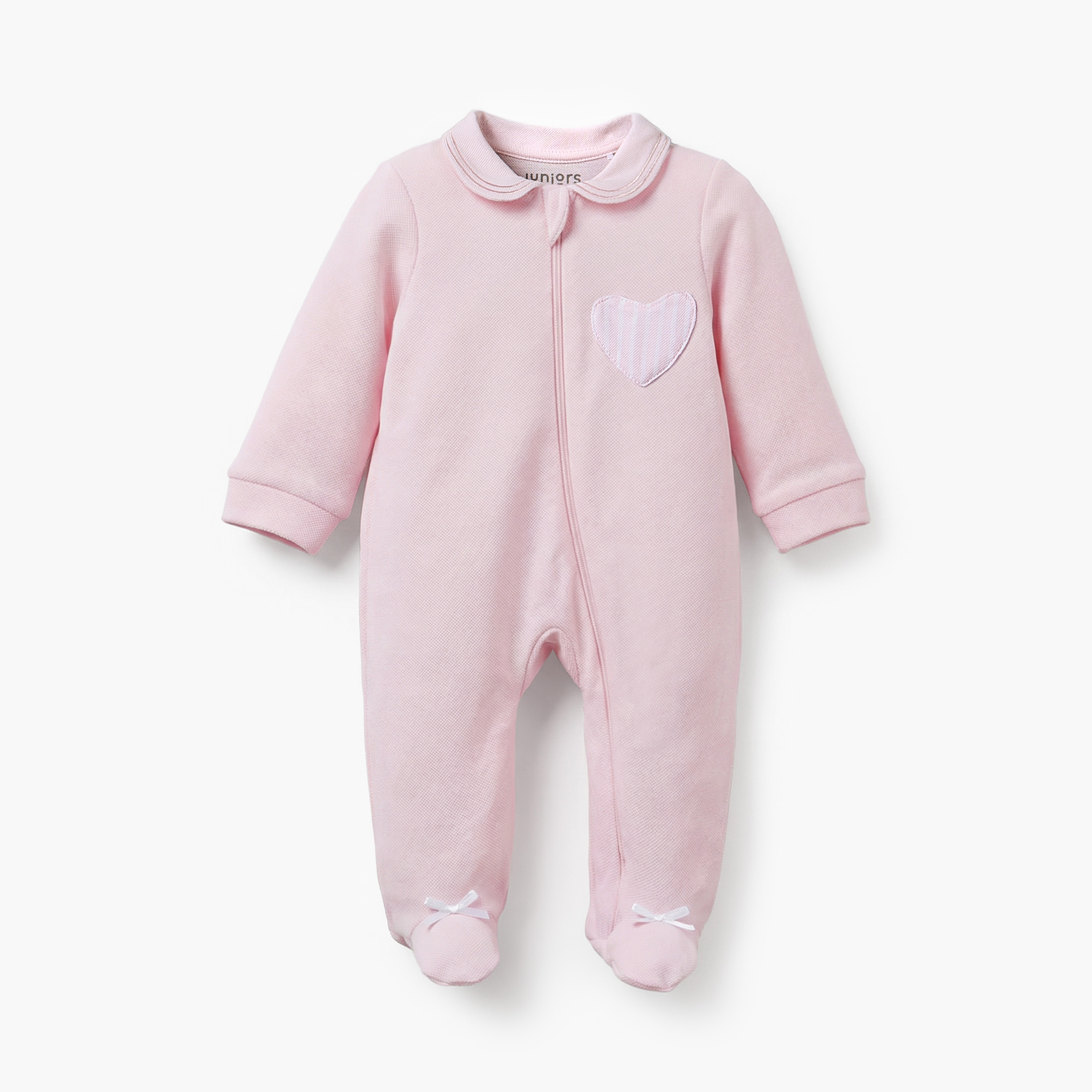 Juniors Cotton Peter Pan Collar Long Sleeves Sleepsuit with Heart Applique-baby-girls-clothing-nightwear-sleepsuits-image-1