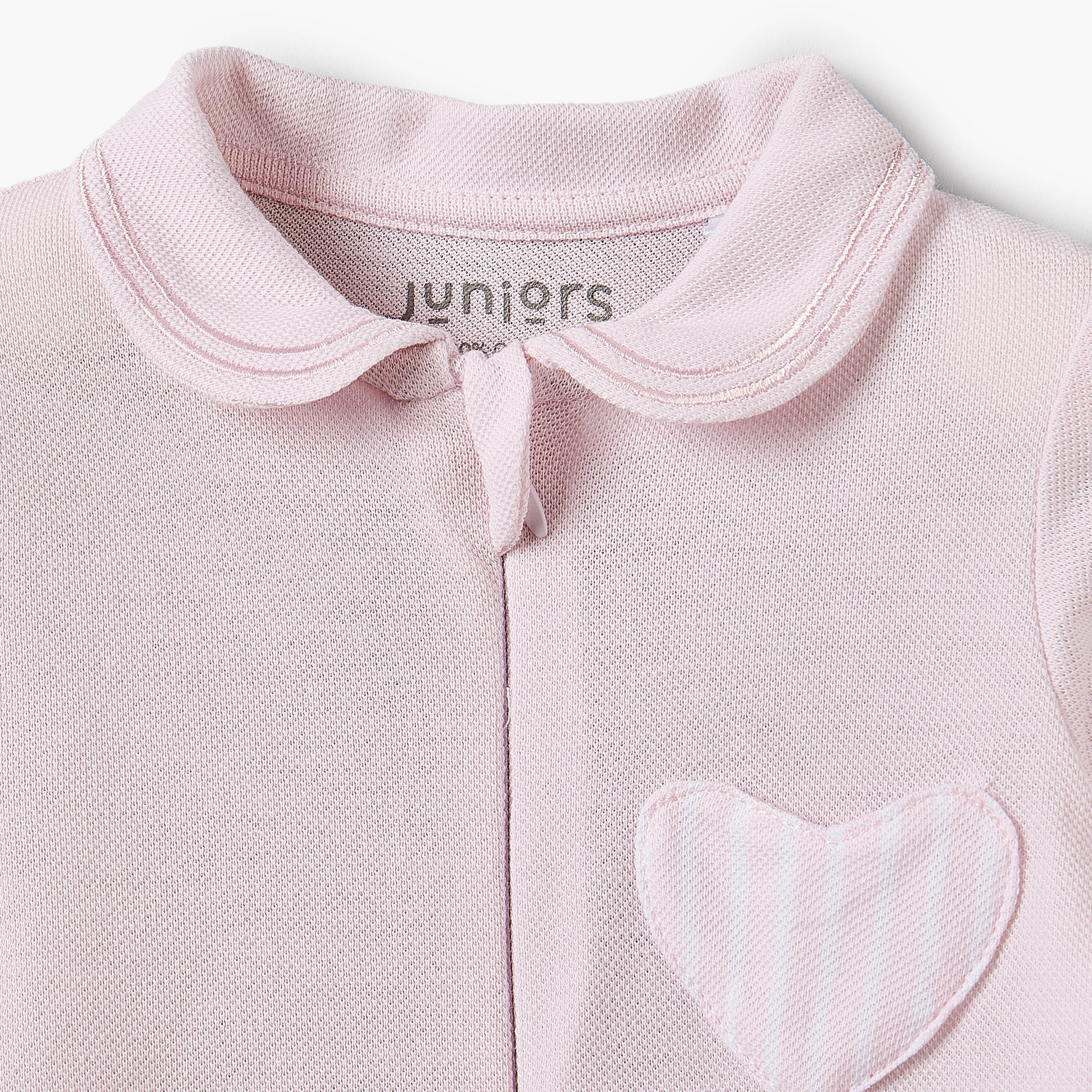 Juniors Cotton Peter Pan Collar Long Sleeves Sleepsuit with Heart Applique-baby-girls-clothing-nightwear-sleepsuits-image-3