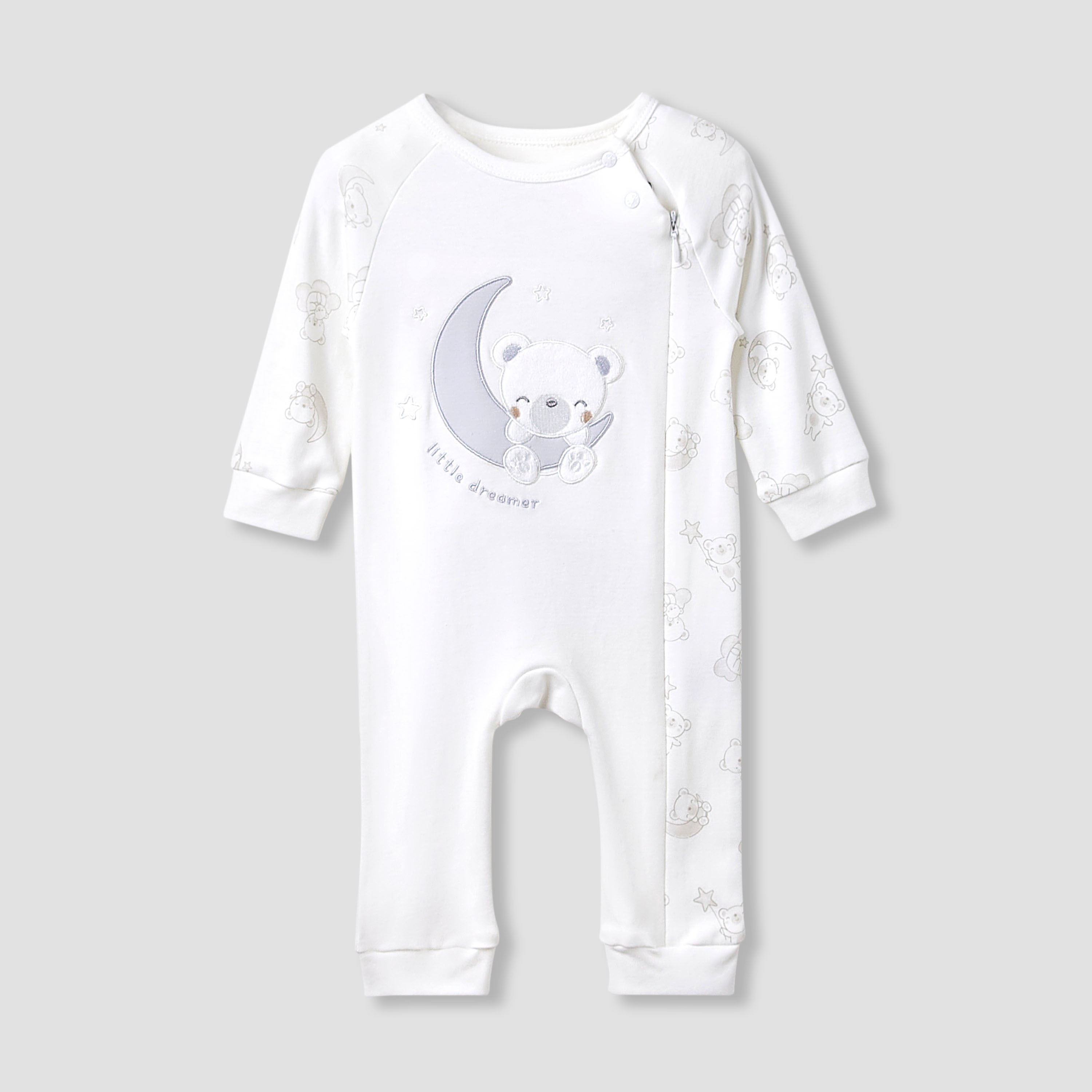 Giggles Round Neck Sleepsuit with Bear Applique - Cotton - Long Sleeves-baby-boys-clothing-nightwear-sleepsuits-image-1
