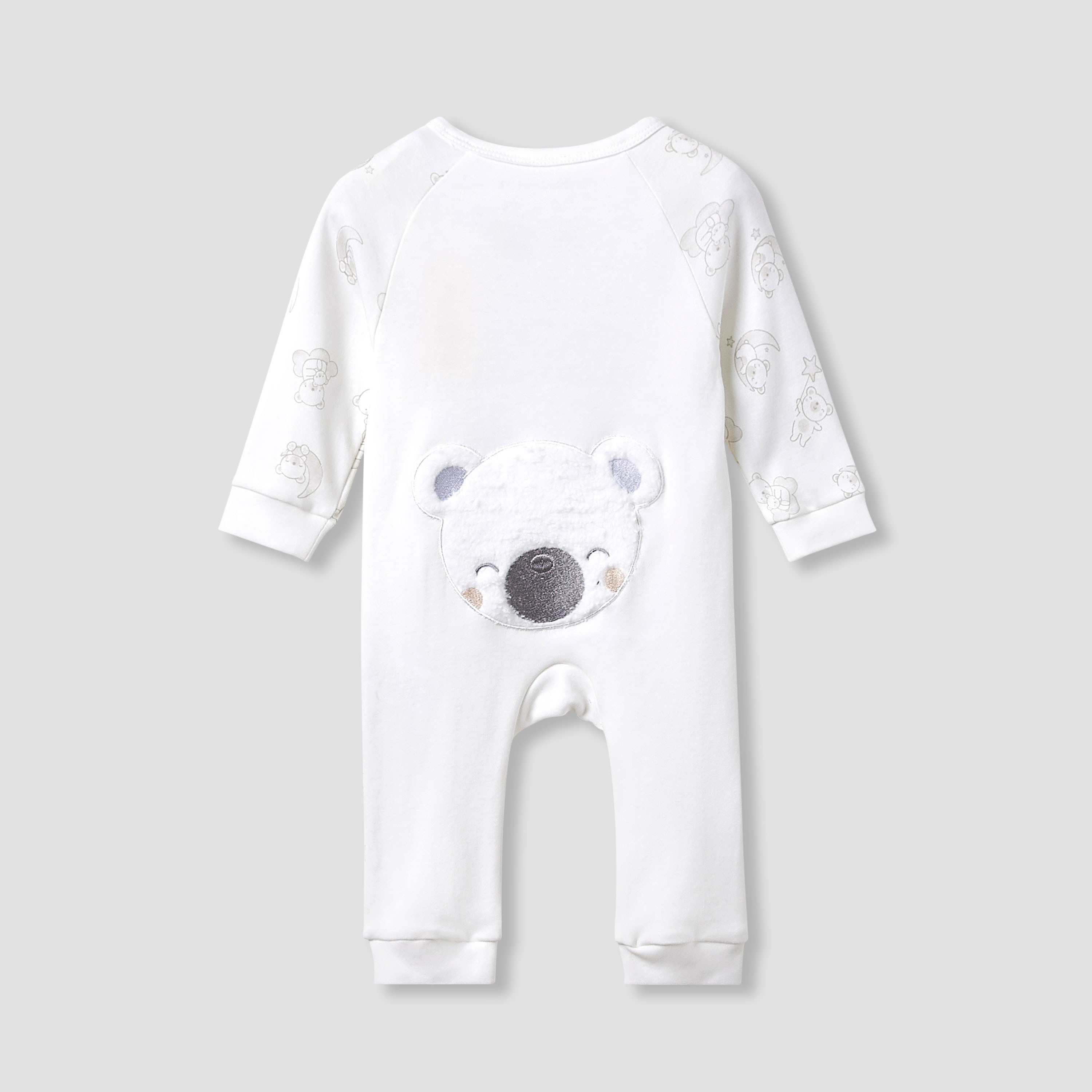 Giggles Round Neck Sleepsuit with Bear Applique - Cotton - Long Sleeves-baby-boys-clothing-nightwear-sleepsuits-image-2