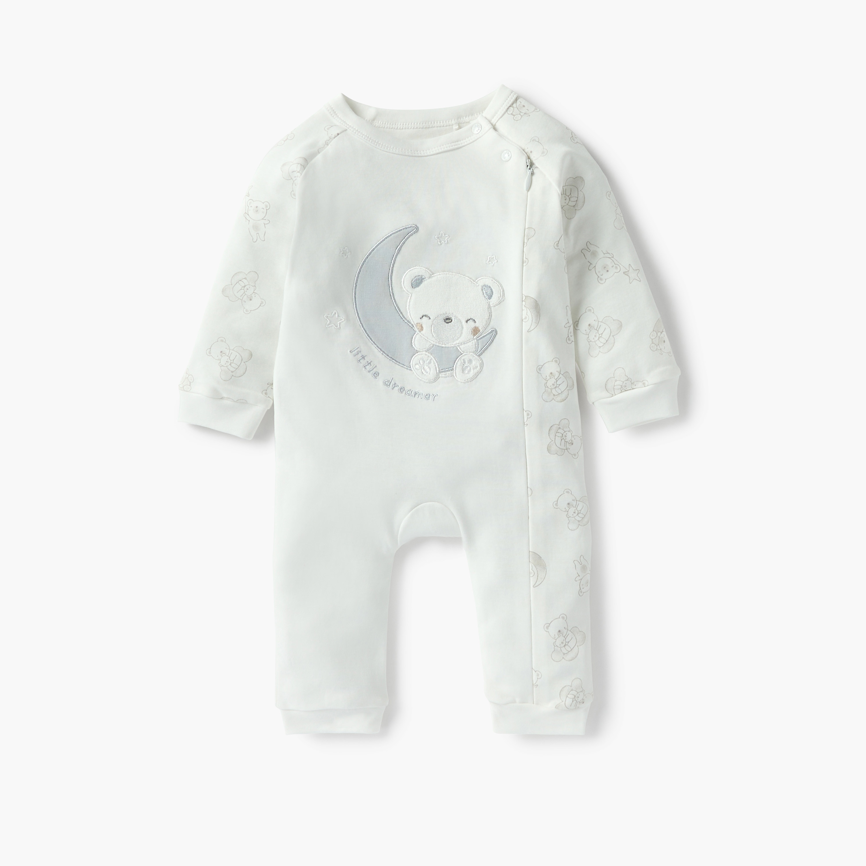 Giggles Bear Applique Sleepsuit with Long Sleeves-baby-boys-clothing-nightwear-sleepsuits-image-1