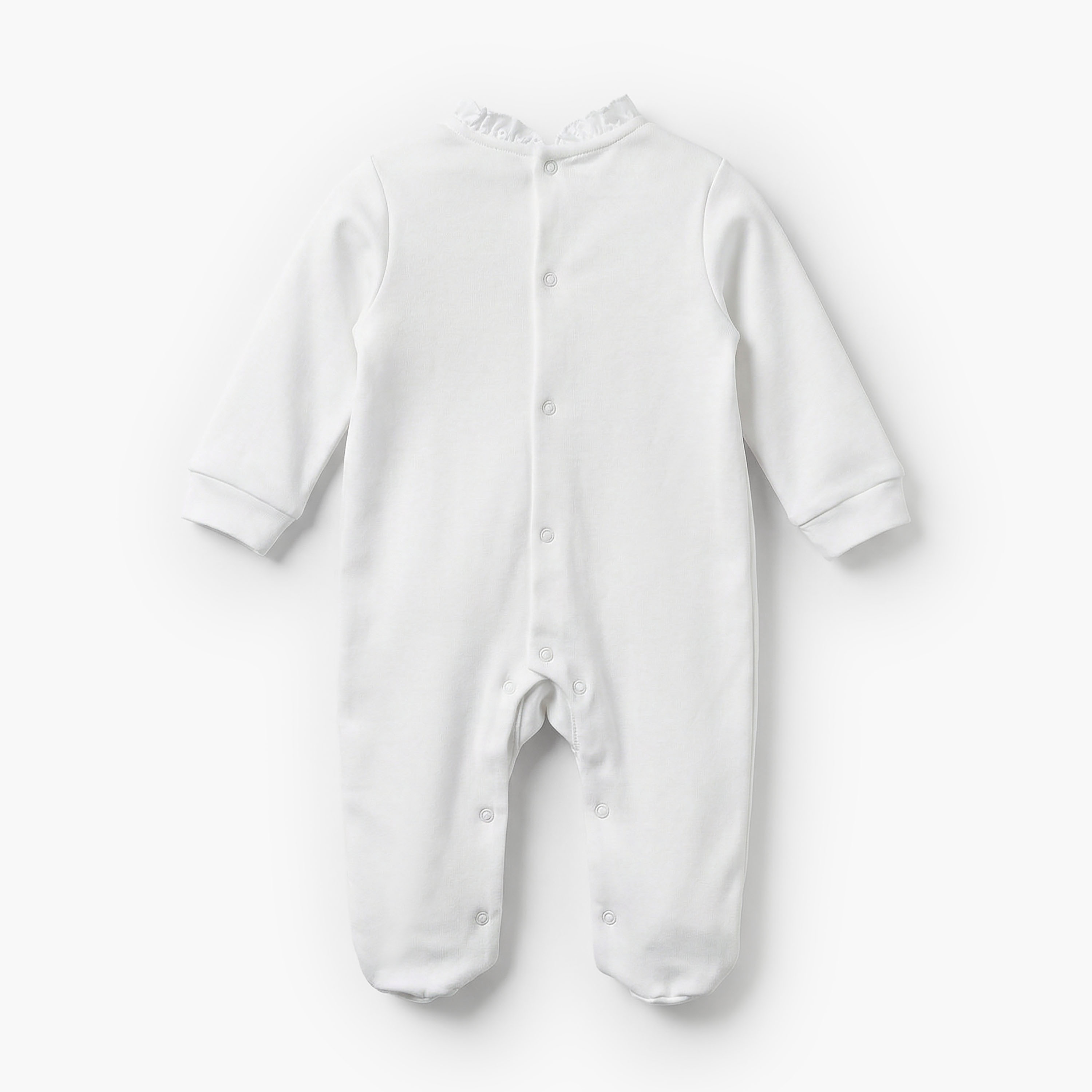 Juniors Cotton Ruffle Neck Long Sleeves Sleepsuit with Schiffli Embroidery-baby-girls-clothing-nightwear-sleepsuits-image-3