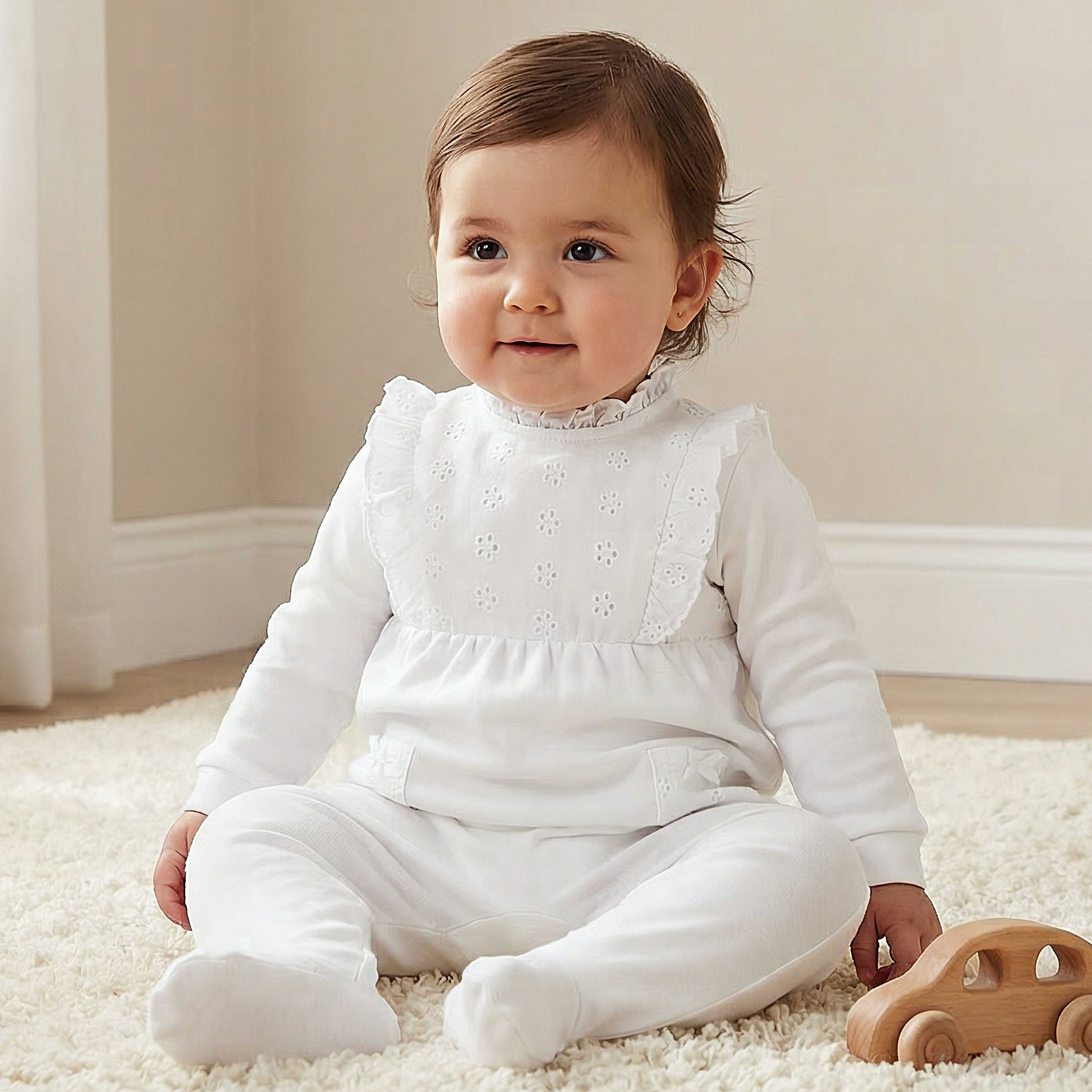 Juniors Cotton Ruffle Neck Long Sleeves Sleepsuit with Schiffli Embroidery-baby-girls-clothing-nightwear-sleepsuits-image-1