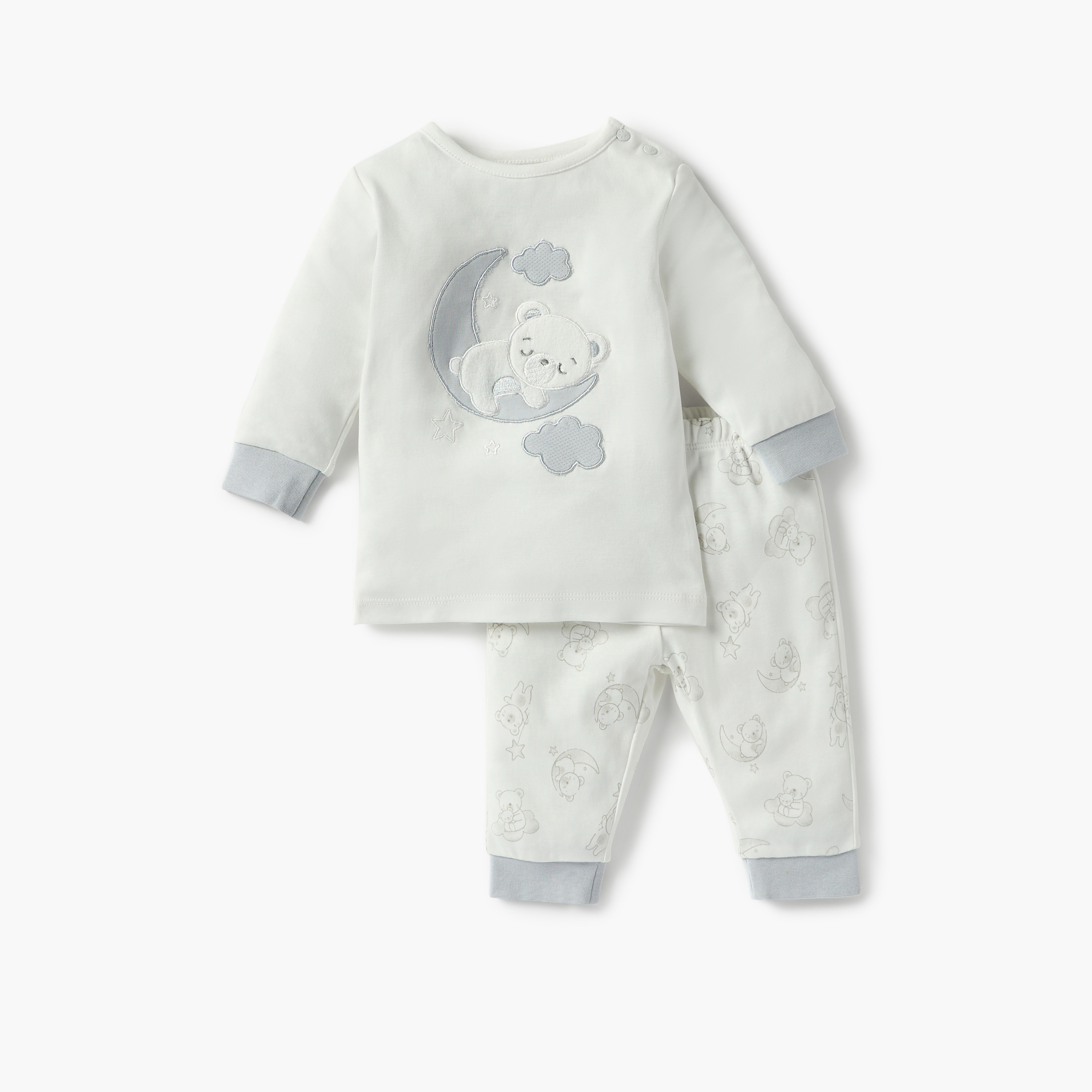 Giggles Bear Applique Long Sleeves T-shirt and Pyjama Set-baby-boys-clothing-nightwear-pyjamasets-image-1