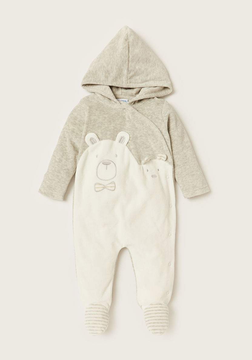 Juniors Bear Embroidery Closed Feet Sleepsuit with Long Sleeves and Hood-Sleepsuits-image-0